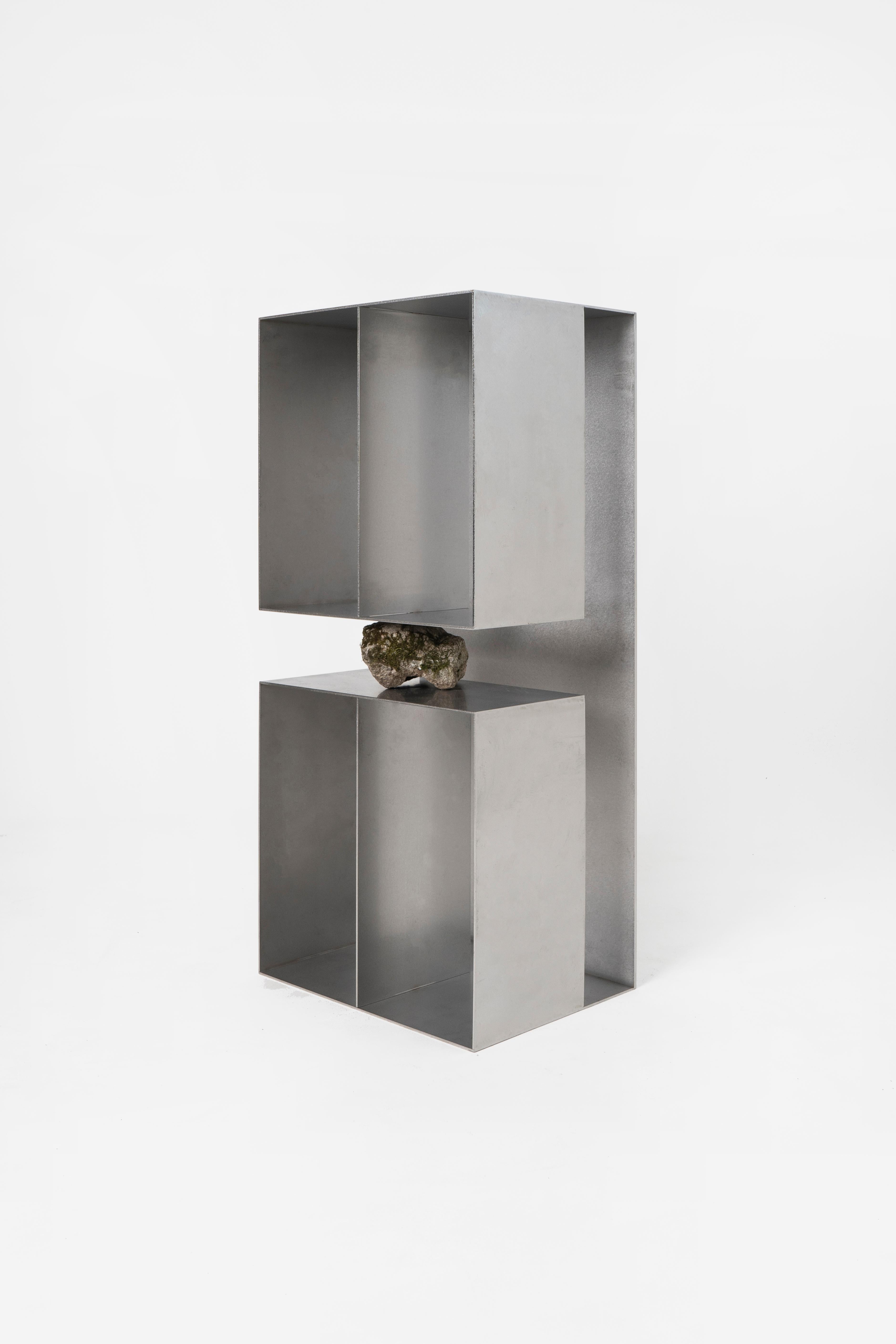 Proportions of stone shelf by Lee Sisan
2020
Dimensions: W 36 x D 28 x H 80 cm
Materials: Stainless steel, natural stone

Each piece is made to order and uses natural stones, so please expect some variability in design.

