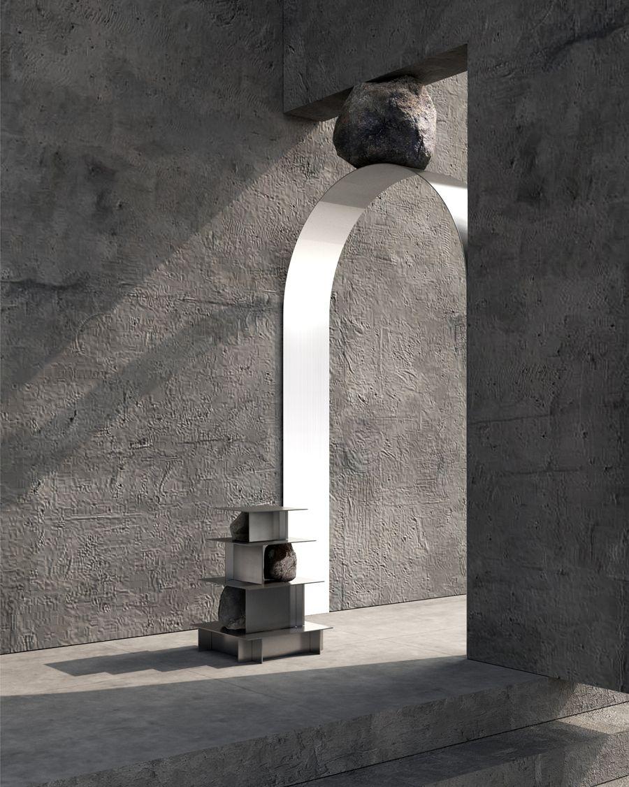 Proportions of Stone Shelf Level 03 by Lee Sisan
Dimensions: W 54 x D 54 x H 65 cm
Materials: Stainless steel, natural stone

Each piece is made to order and uses natural stones, so please expect some variability in design.

Is constructed by