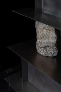 Contemporary Five Level Stainless Steel Shelf with Natural Stones by Lee Sisan