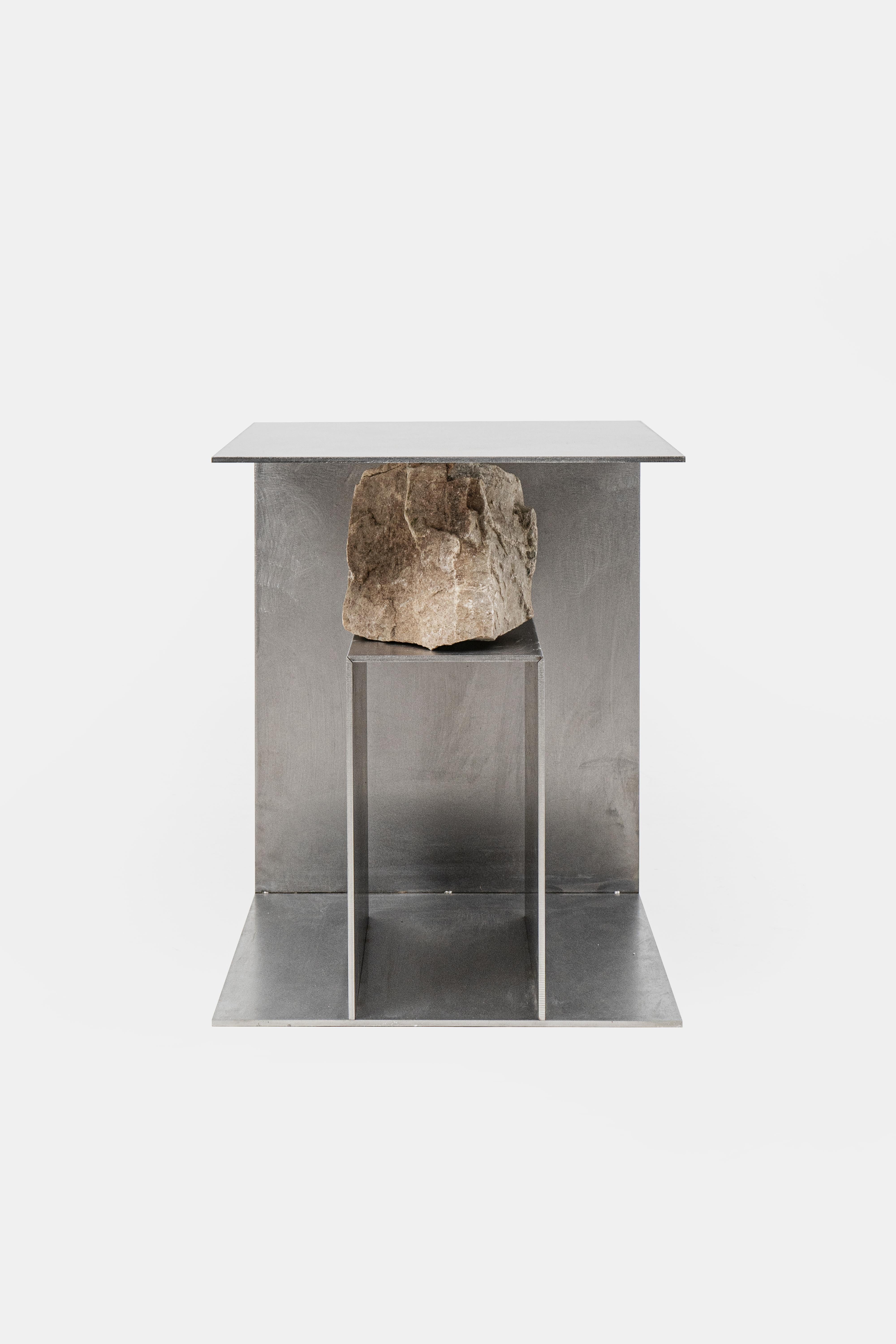 Proportions of stone stool 01 by Lee Sisan
2019
Dimensions: W 36 x D 36 x H 45 cm
Materials: Stainless steel, natural stone

Each piece is made to order and uses natural stones, so please expect some variability in design.

