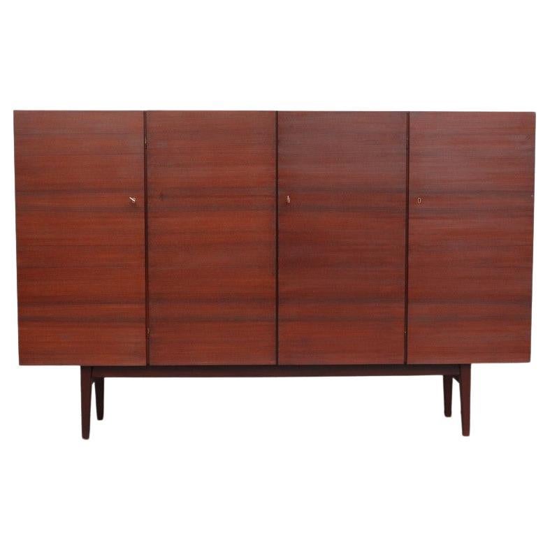 Hulmefa Mid-Century Teak Sideboard Bar w/ Interior Mirror, Shelving & Drawers For Sale