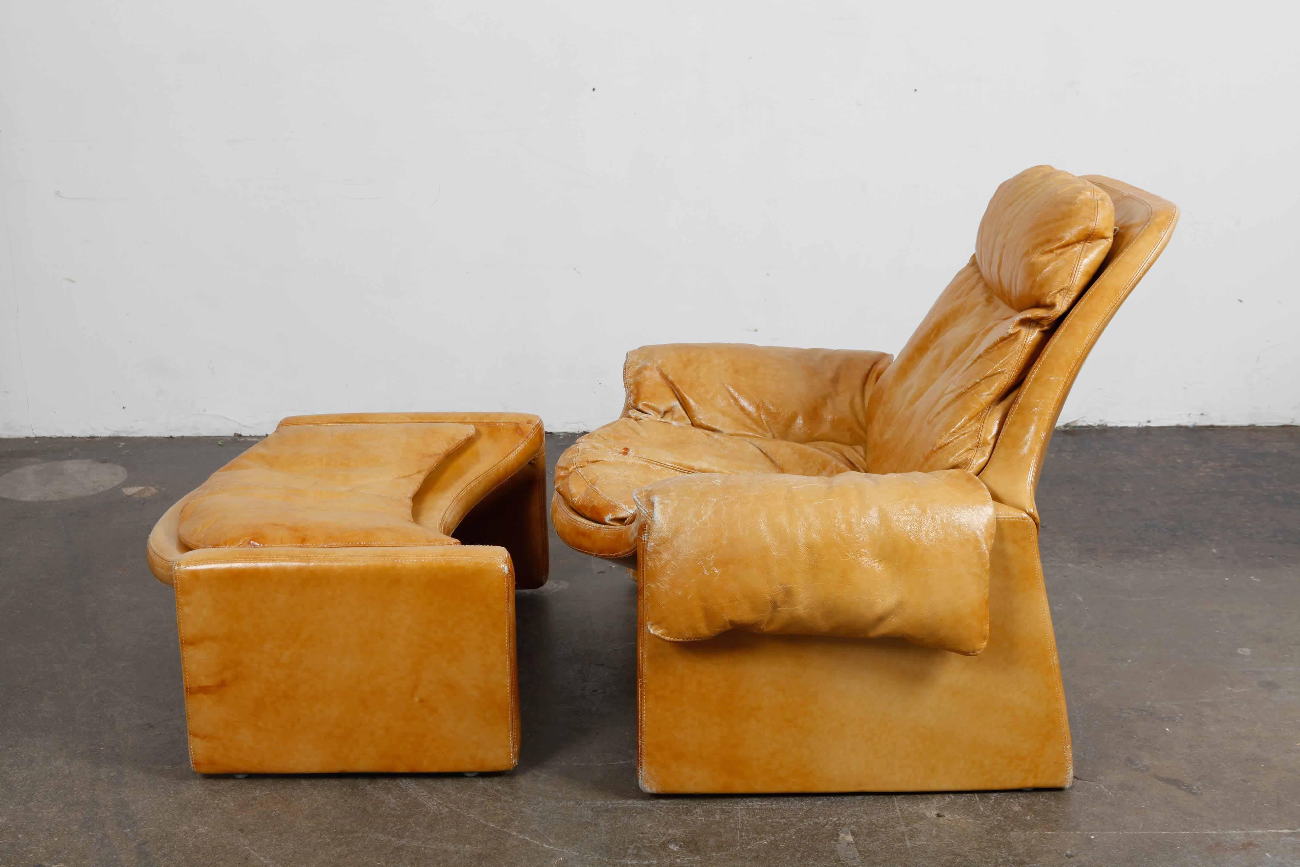 Italian 'Proposal Series' Leather Lounge Chair/Ottoman by Vittorio Intrioni for Saporiti