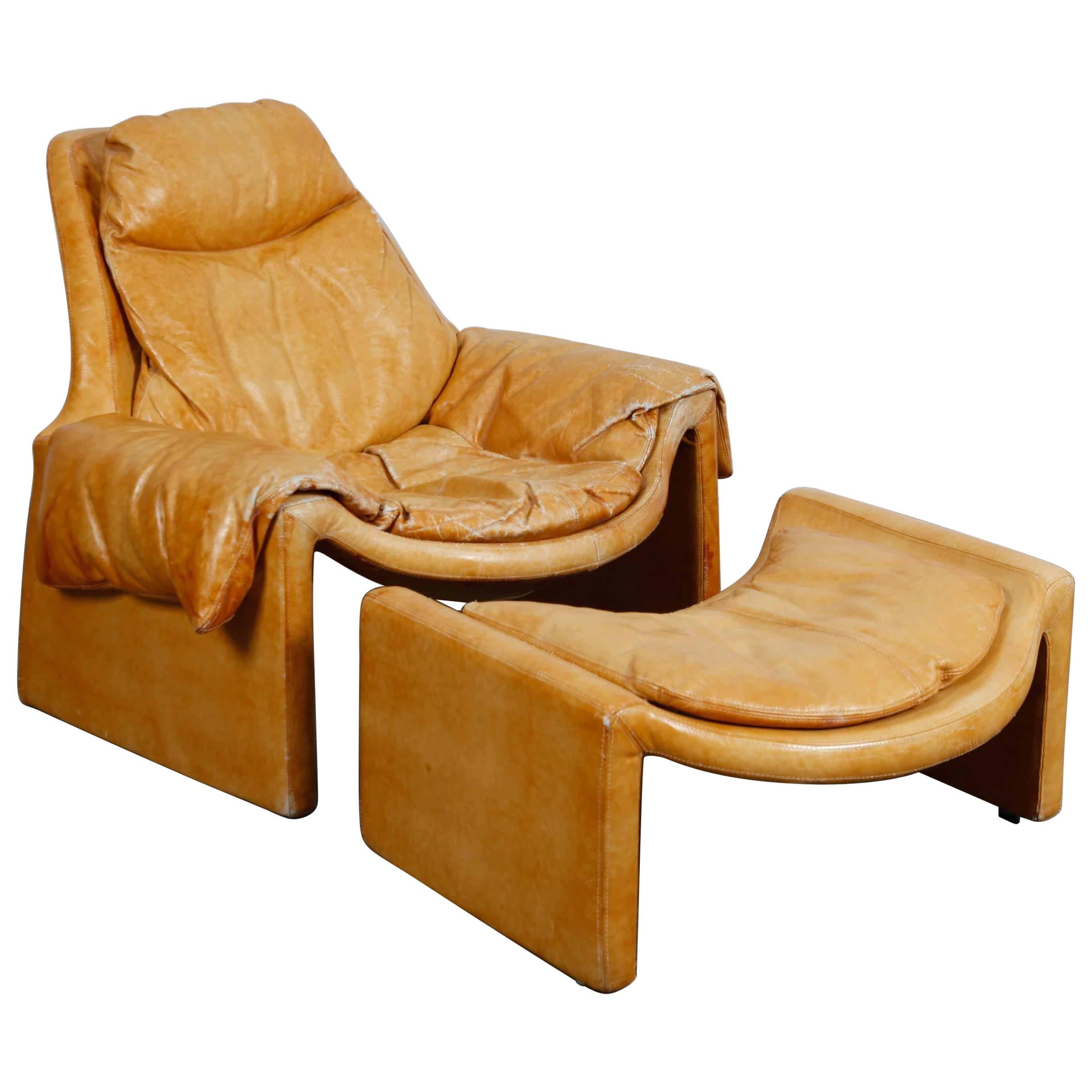 'Proposal Series' Leather Lounge Chair/Ottoman by Vittorio Intrioni for Saporiti