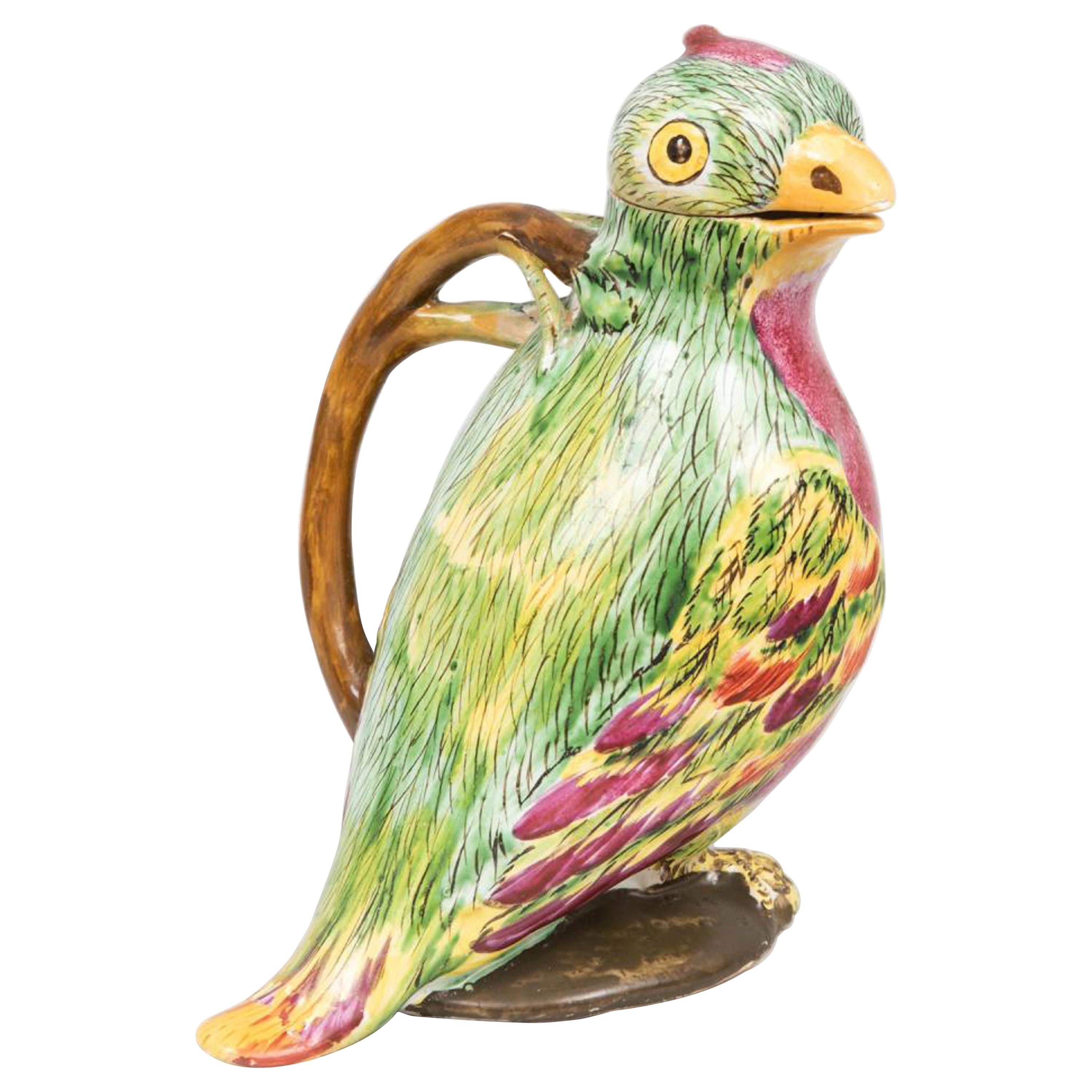 Proskau Fayence Tromp L'Oeil Krug in Form eines Papageis, um 1770