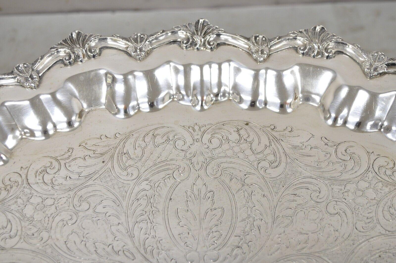 20th Century Prospect Silver Co Silver Plated Victorian Style Twin Handle Serving Platter For Sale