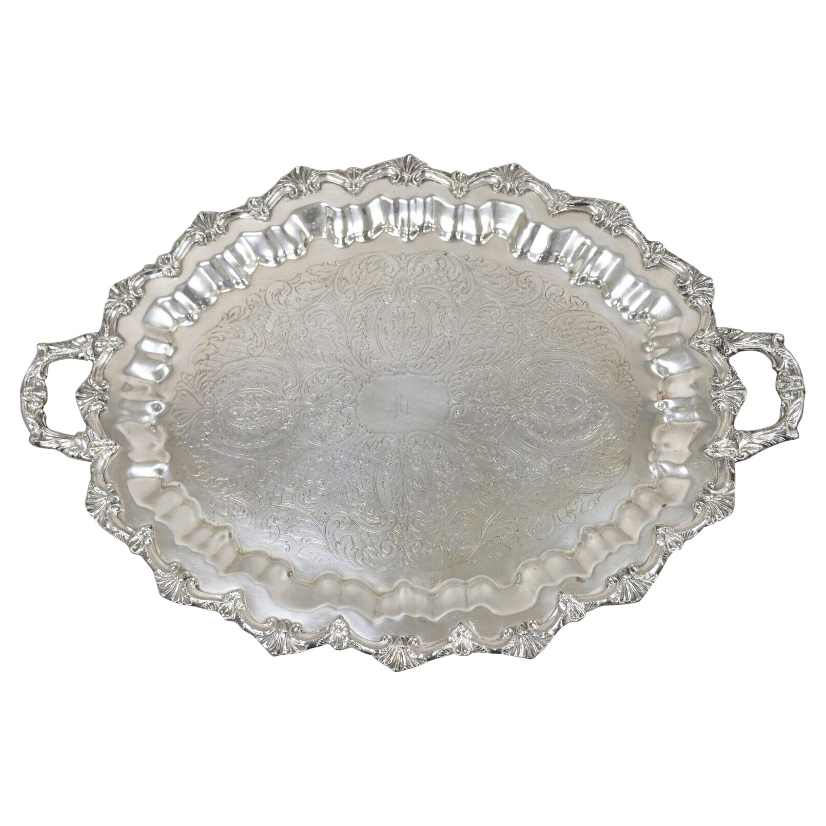 Plat de service à deux poignées de style victorien en métal argenté Prospect Silver Co