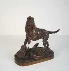 Chien griffon - Sculpture en bronze de Prosper Lecourtier, 19e siècle