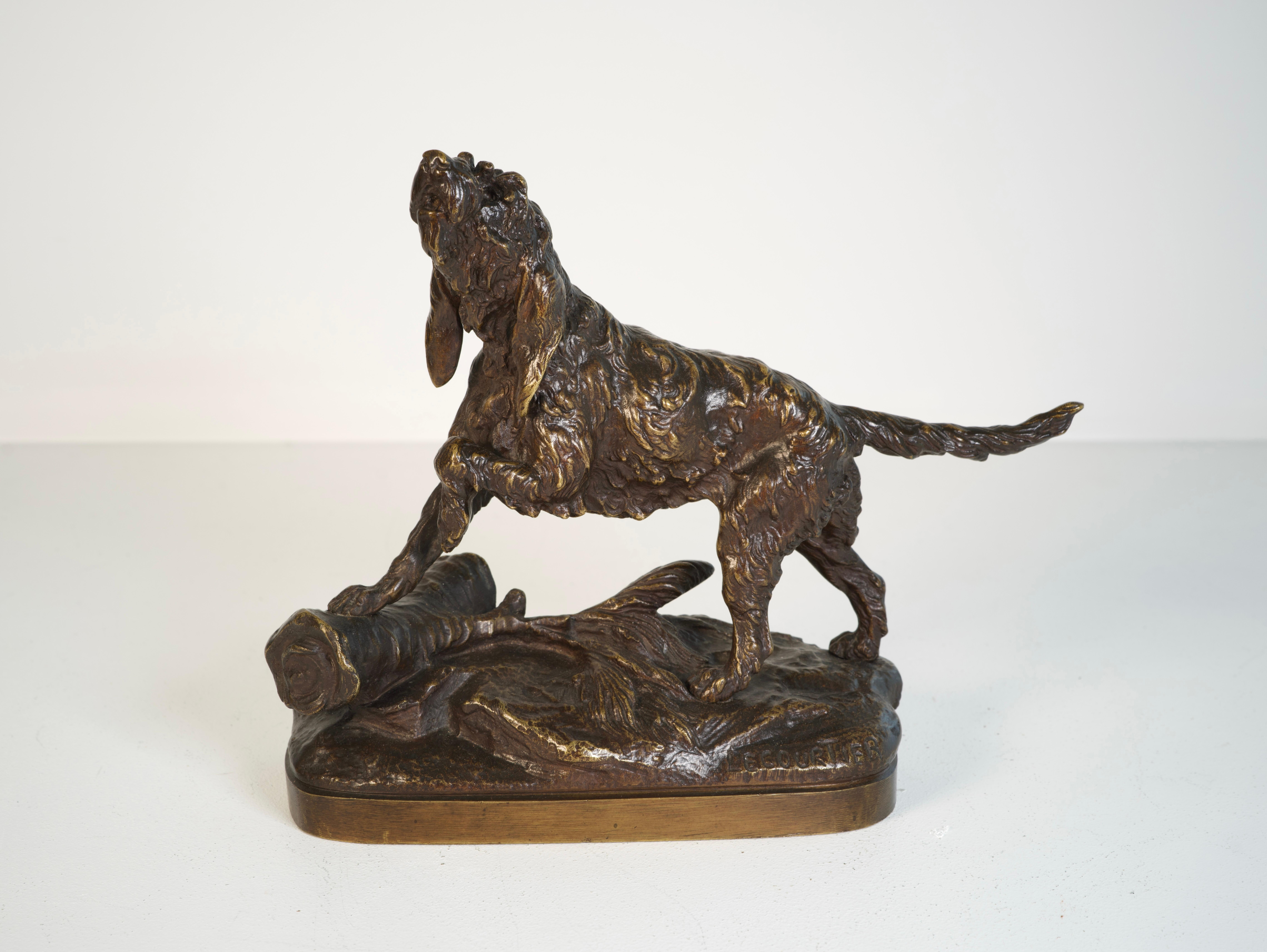 Chien griffon - Sculpture en bronze de Prosper Lecourtier, 19e siècle