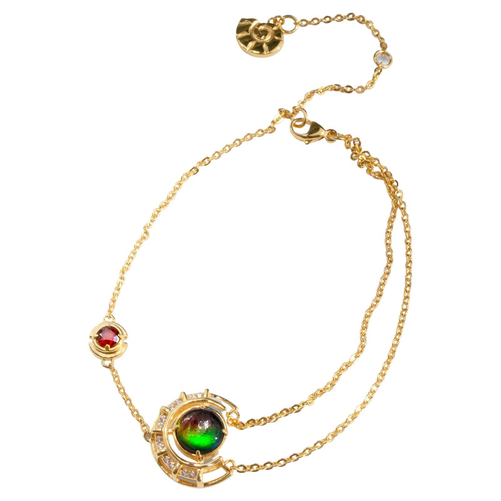 Prosperity Ammolite Bracelet in 18k Gold Vermeil, Unfaceted For Sale