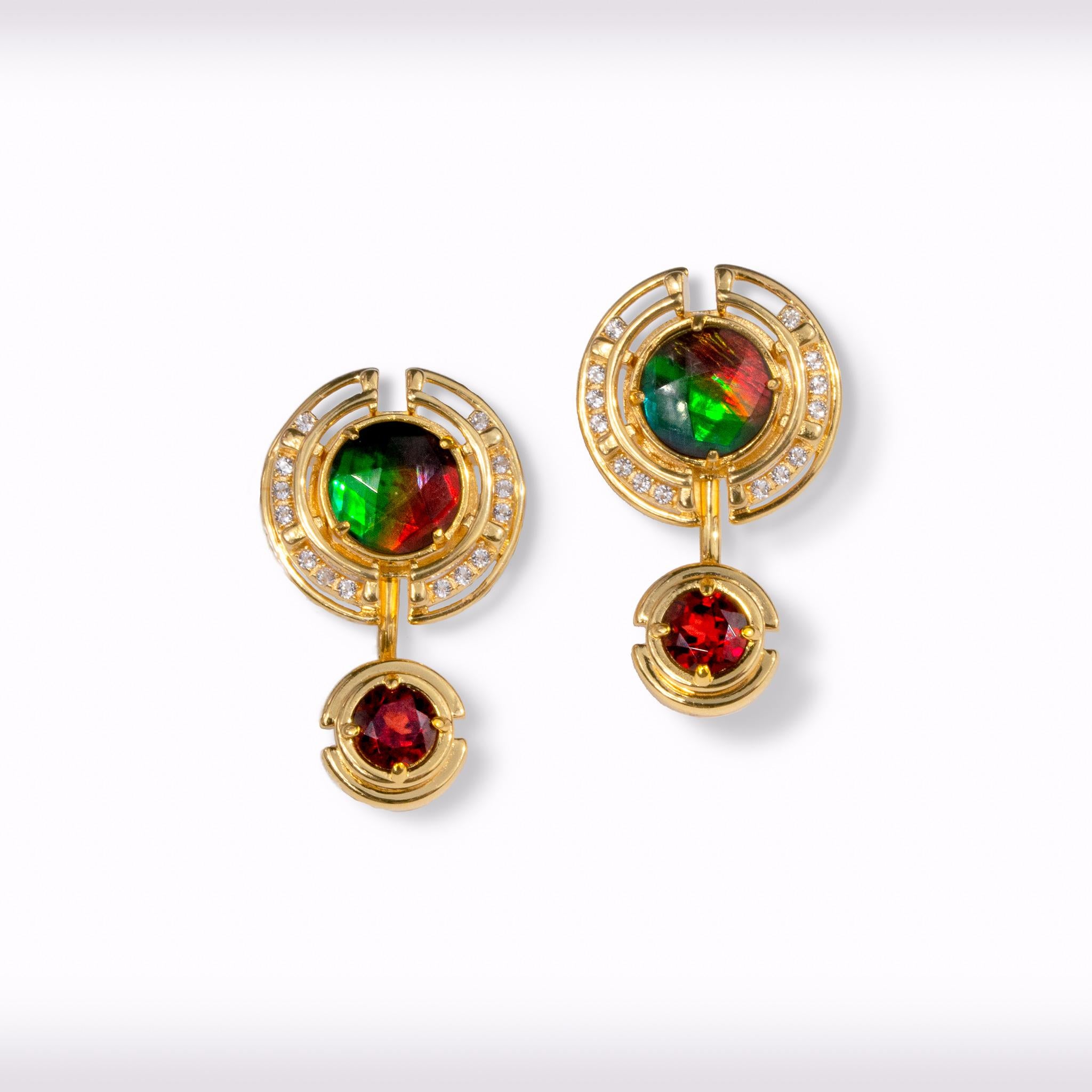 Product Details:

The Prosperity Collection celebrating the Chinese new year was inspired by the Chinese symbol for prosperity, bringing good fortune to all who wear it.

Faceted A grade Ammolite
10mm Round Ammolite Earrings
18K gold