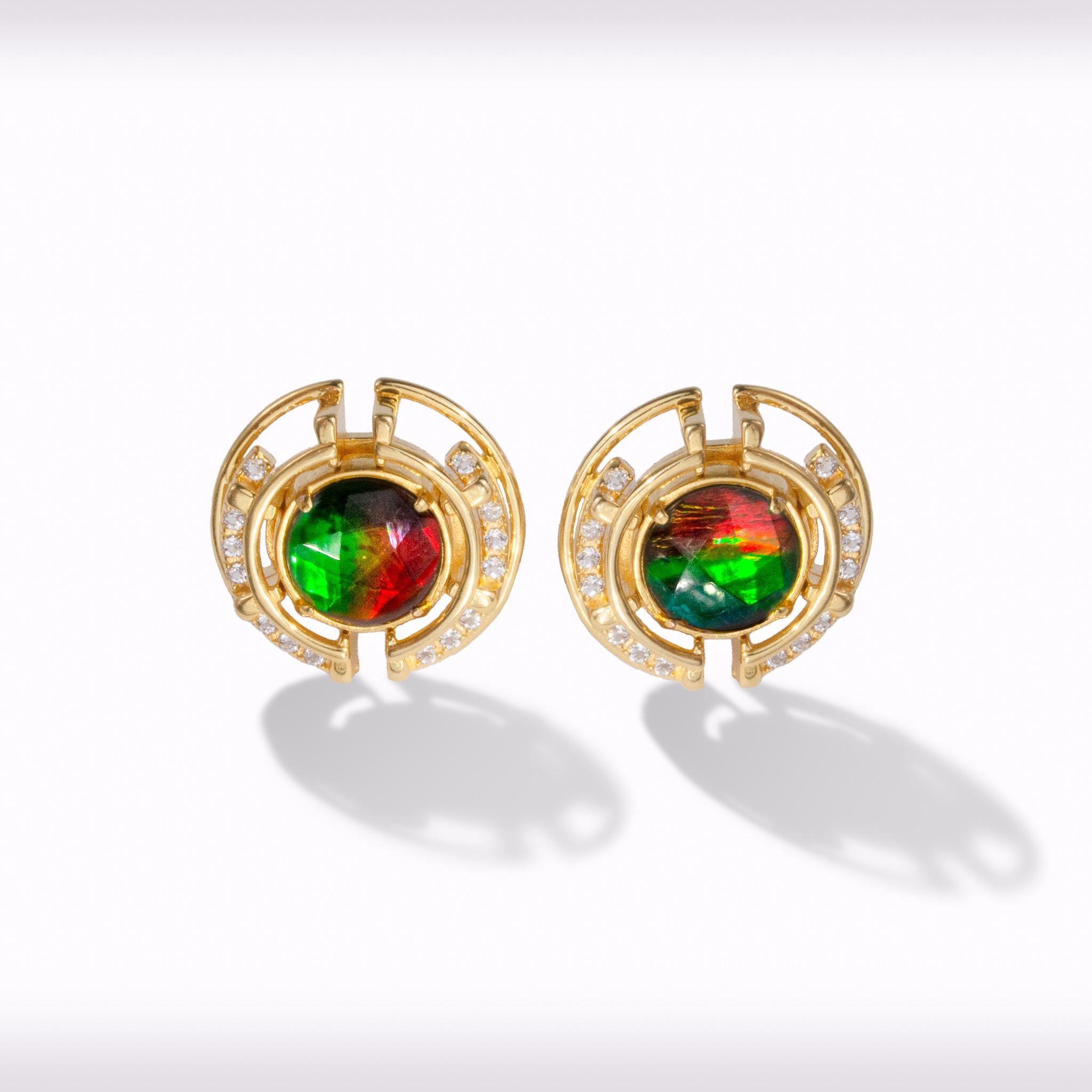 Prosperity Ammolite Earring in 18k Gold Vermeil, Faceted In New Condition For Sale In Calgary, CA