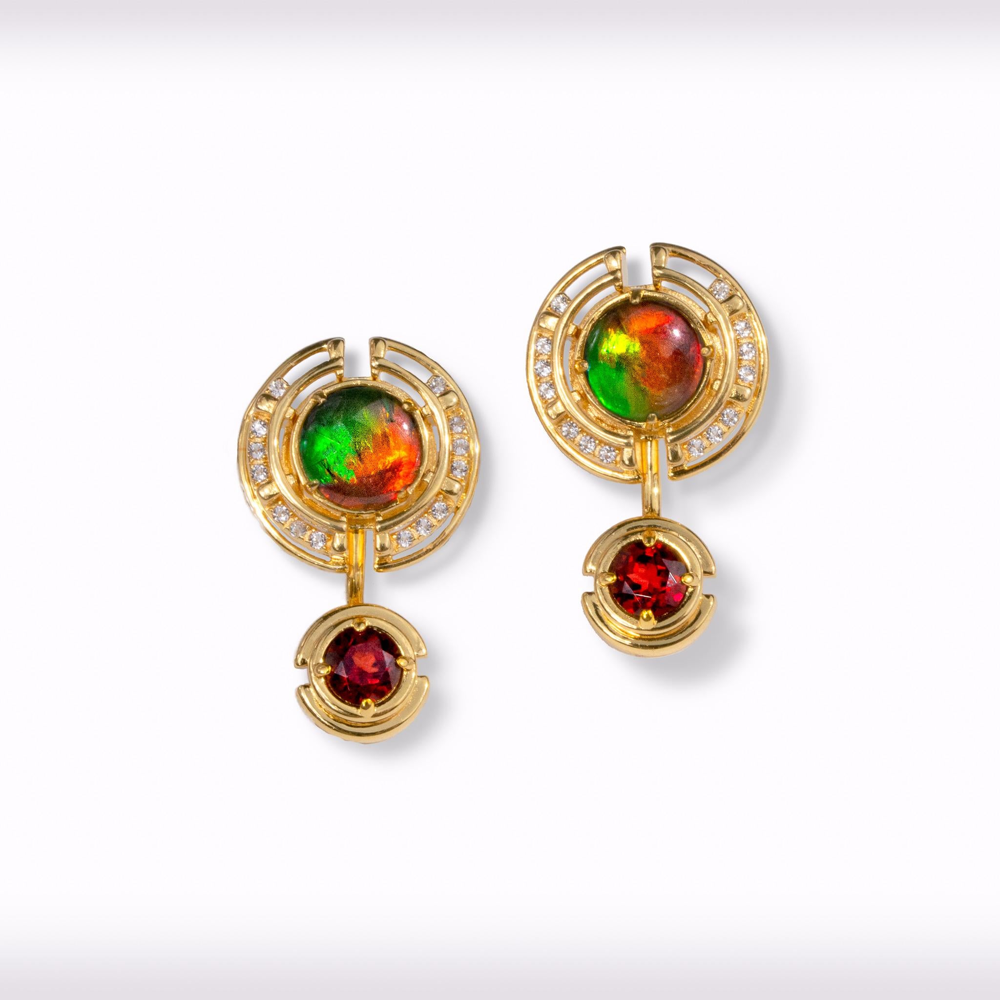 Prosperity Ammolite Earring in 18k Gold Vermeil, Unfaceted In New Condition For Sale In Calgary, CA