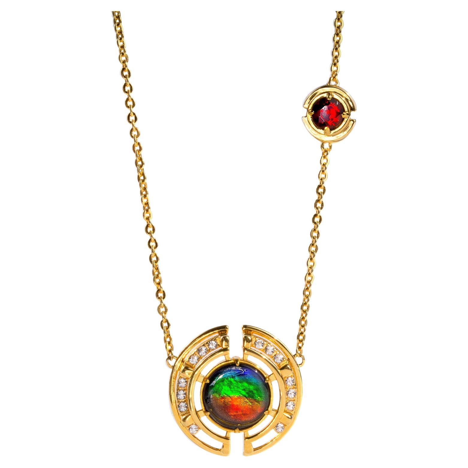 Prosperity Ammolite Necklace in 18k Gold Vermeil, Unfaceted For Sale
