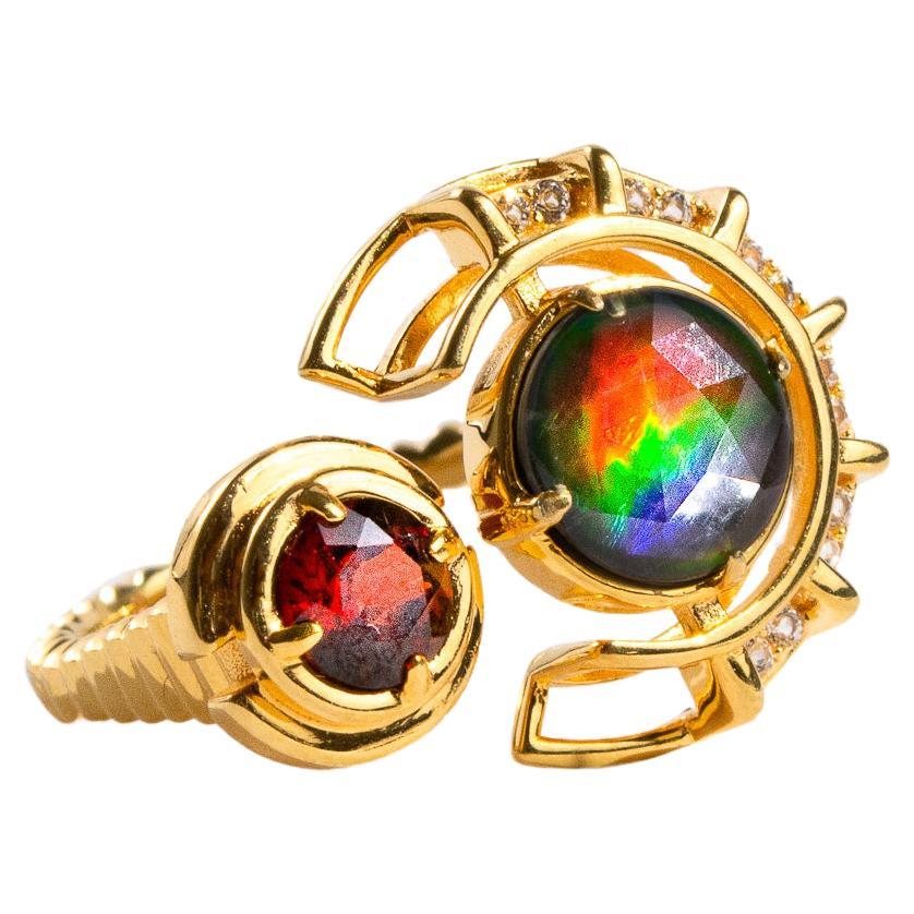 Prosperity Ammolite Ring in 18k Gold Vermeil, Faceted / 6 For Sale