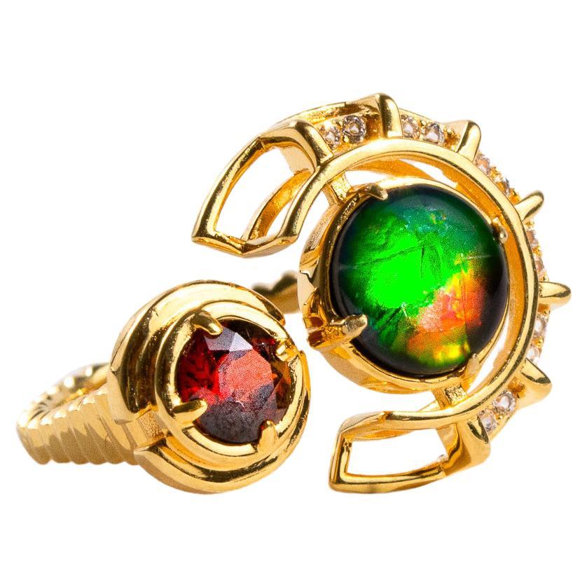 Prosperity ammolite ring in 18k gold vermeil, Unfaceted / 6 For Sale