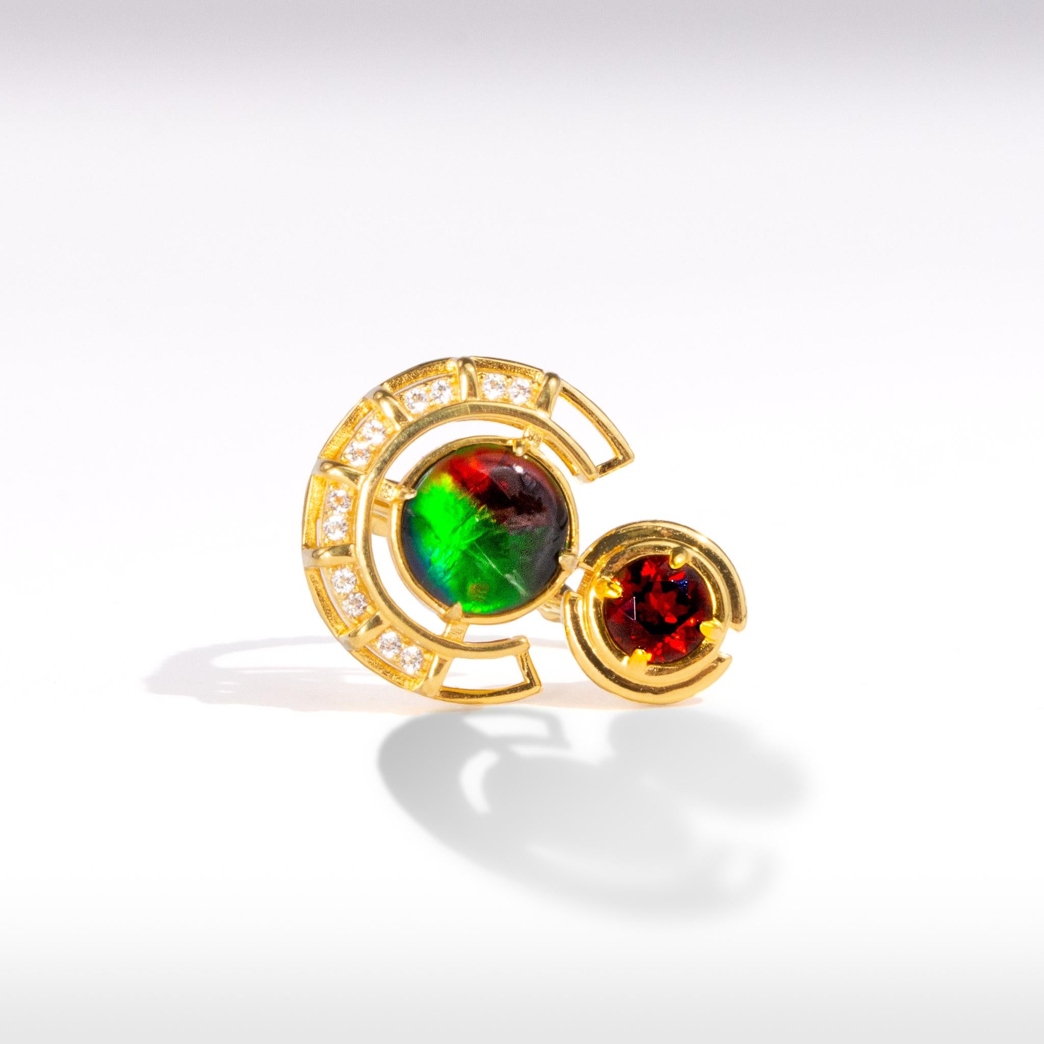 Product Details:

The Prosperity Collection celebrating the Chinese new year was inspired by the Chinese symbol for prosperity, bringing good fortune to all who wear it.

Unfaceted A grade Ammolite
8mm Round Ammolite Ring
18K gold vermeil
Accented