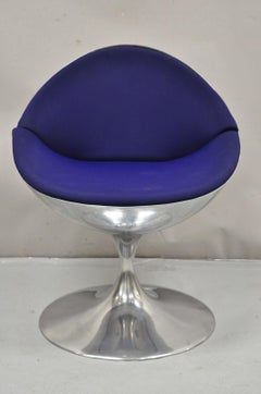 Prospettive Luna Swivel Saarinen Style Aluminum Blue Mid Century Club Chair