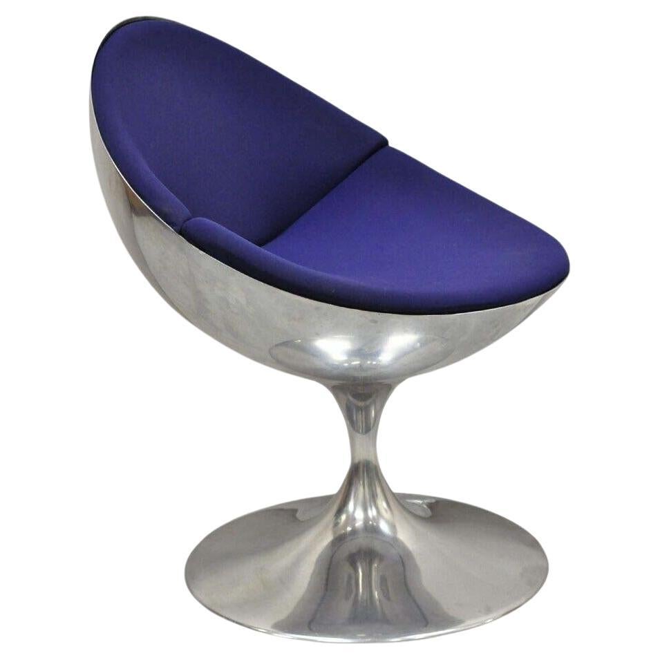 Prospettive Luna Swivel Saarinen Style Aluminum Blue Mid Century Club Chair