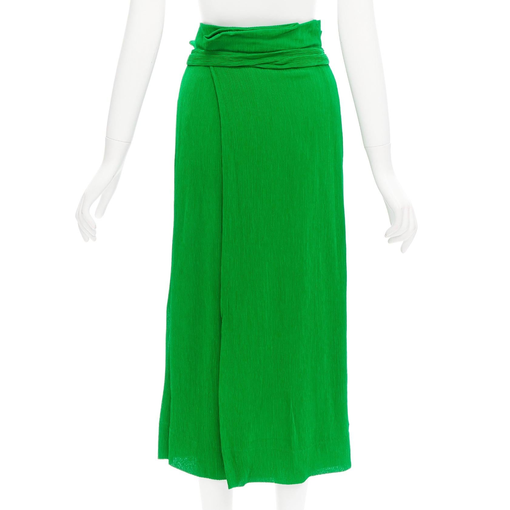 PROTAGONIST kelly green plisse silk lined tie belt wrap skirt set US0 XS 4