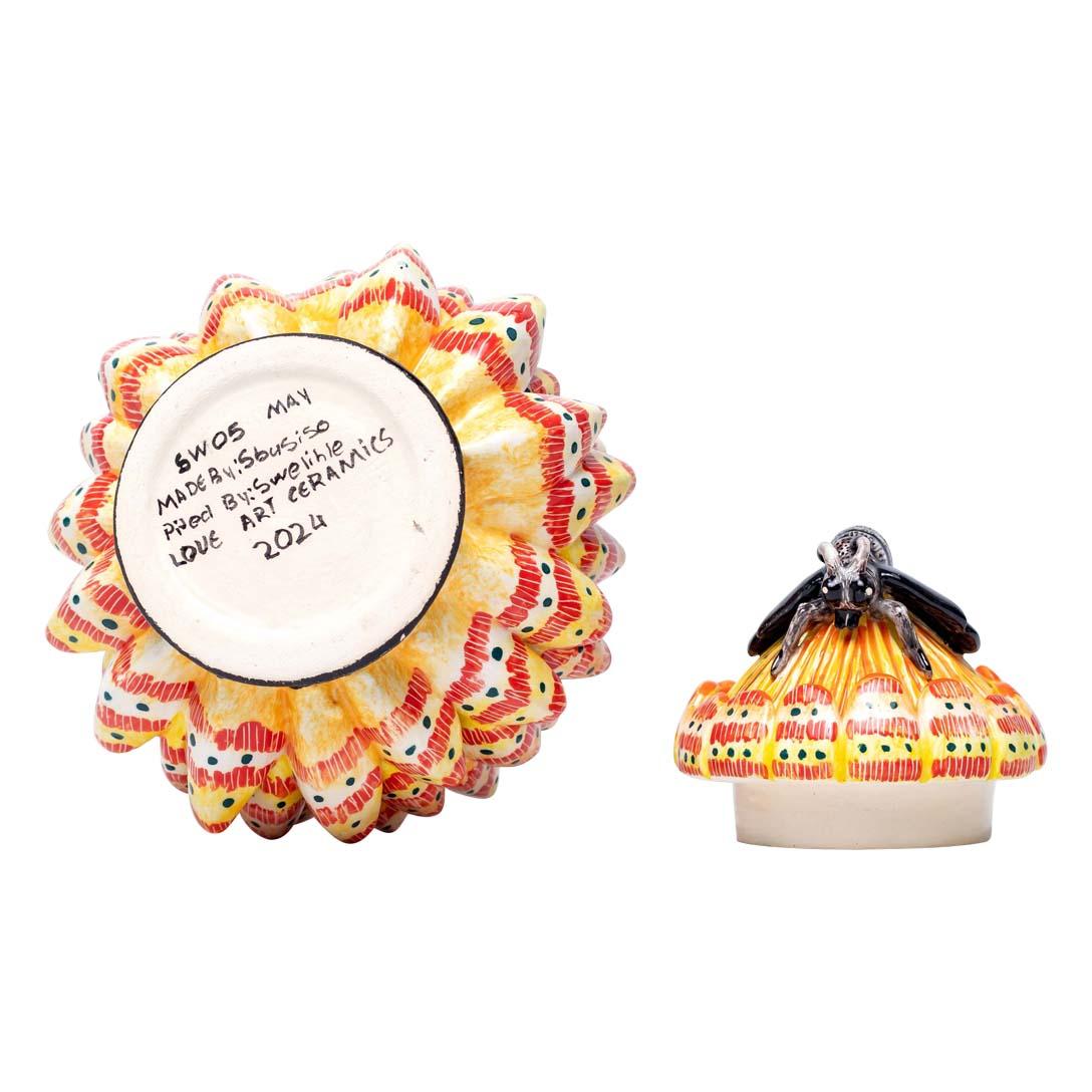 Modern Protea And Bee Ceramic Jewelry Box  , hand made in South Africa