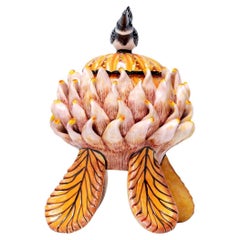 Portagioie in ceramica Protea e Uccelli  , realizzato a mano in Sudafrica