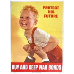 "Protect His Future. Buy and Keep War Bonds." Vintage WWII Poster, 1944