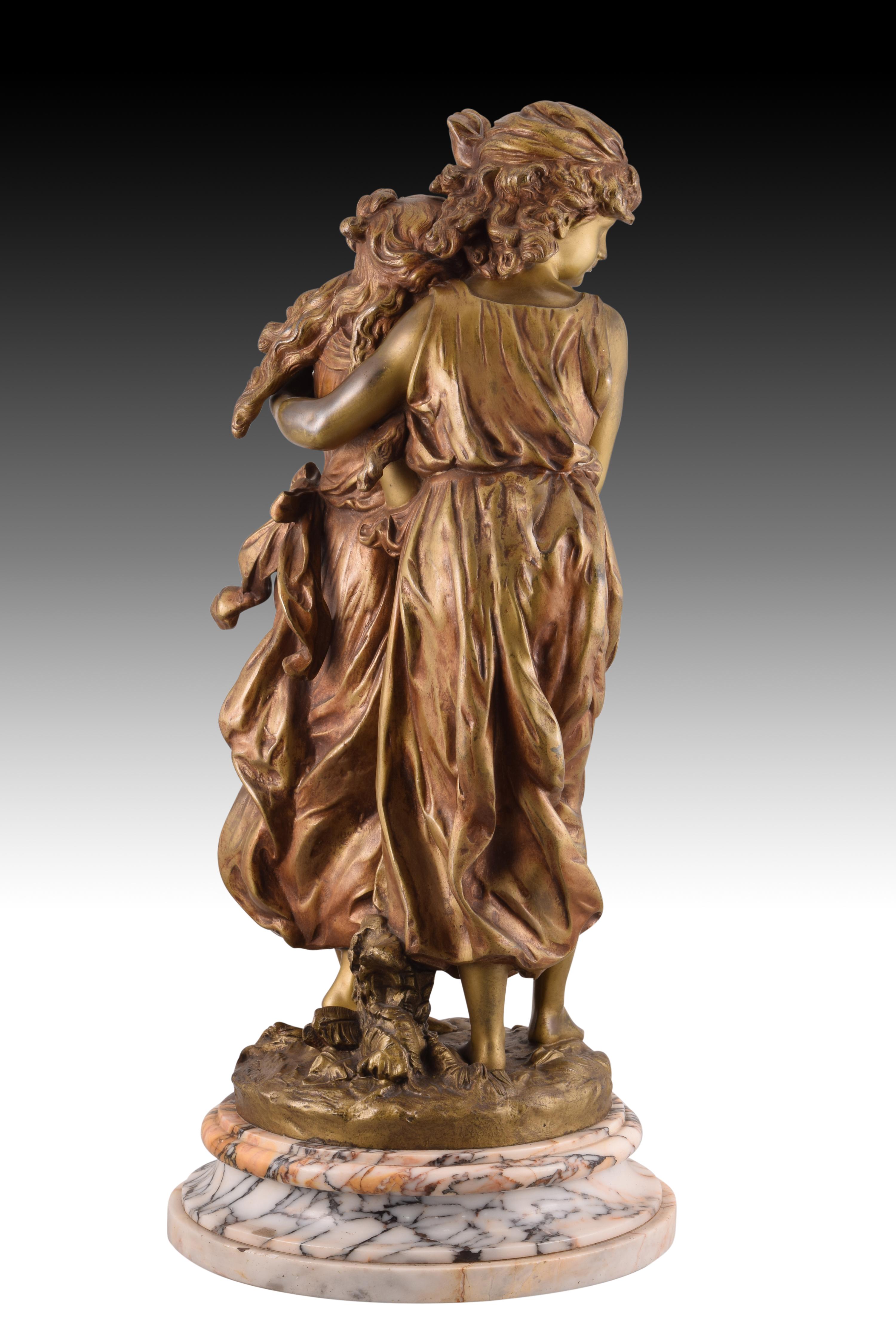 Neoclassical Revival Protection, Bronze, Marble, After Moreau, Hippolyte François, France, Ca 1900