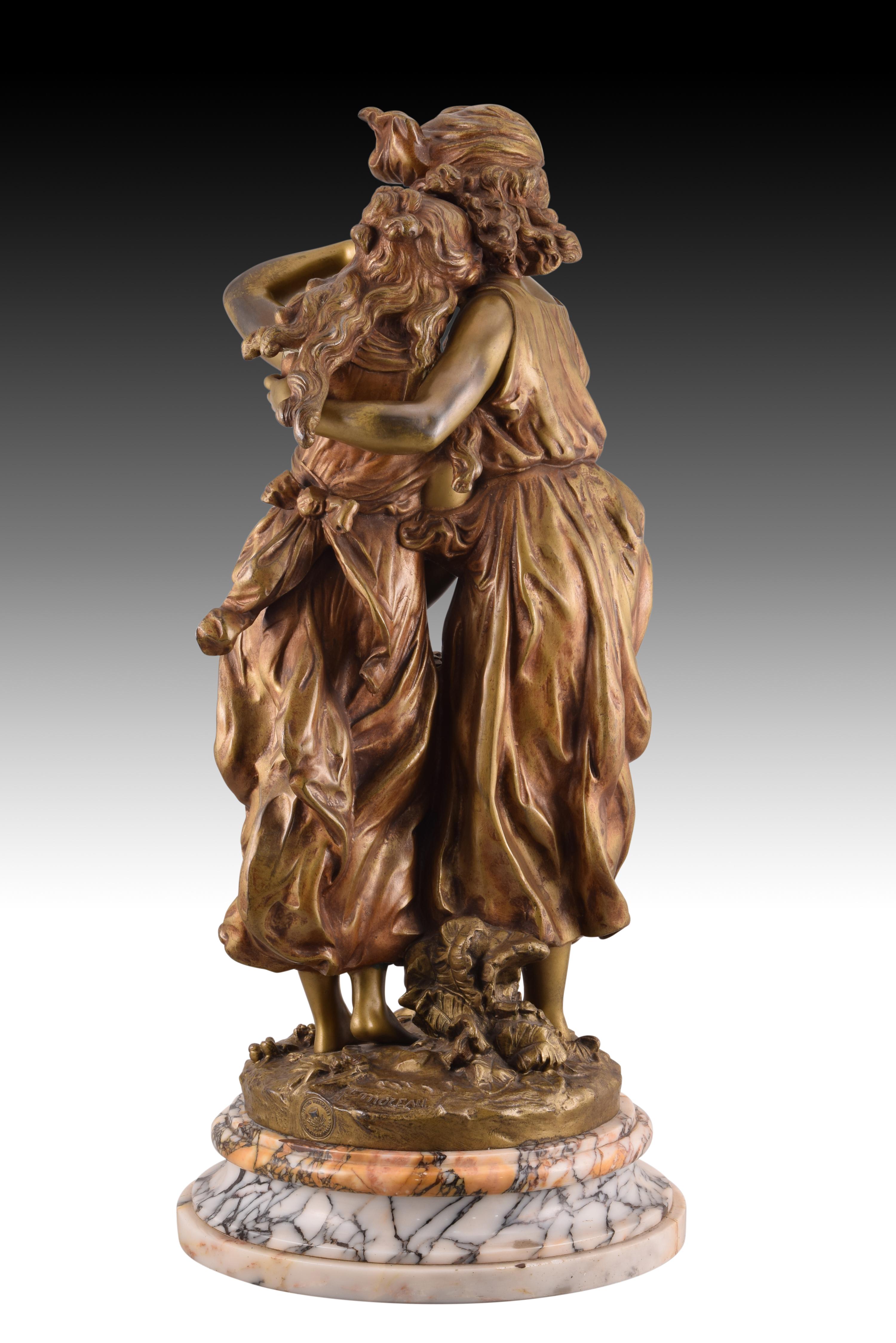 French Protection, Bronze, Marble, After Moreau, Hippolyte François, France, Ca 1900