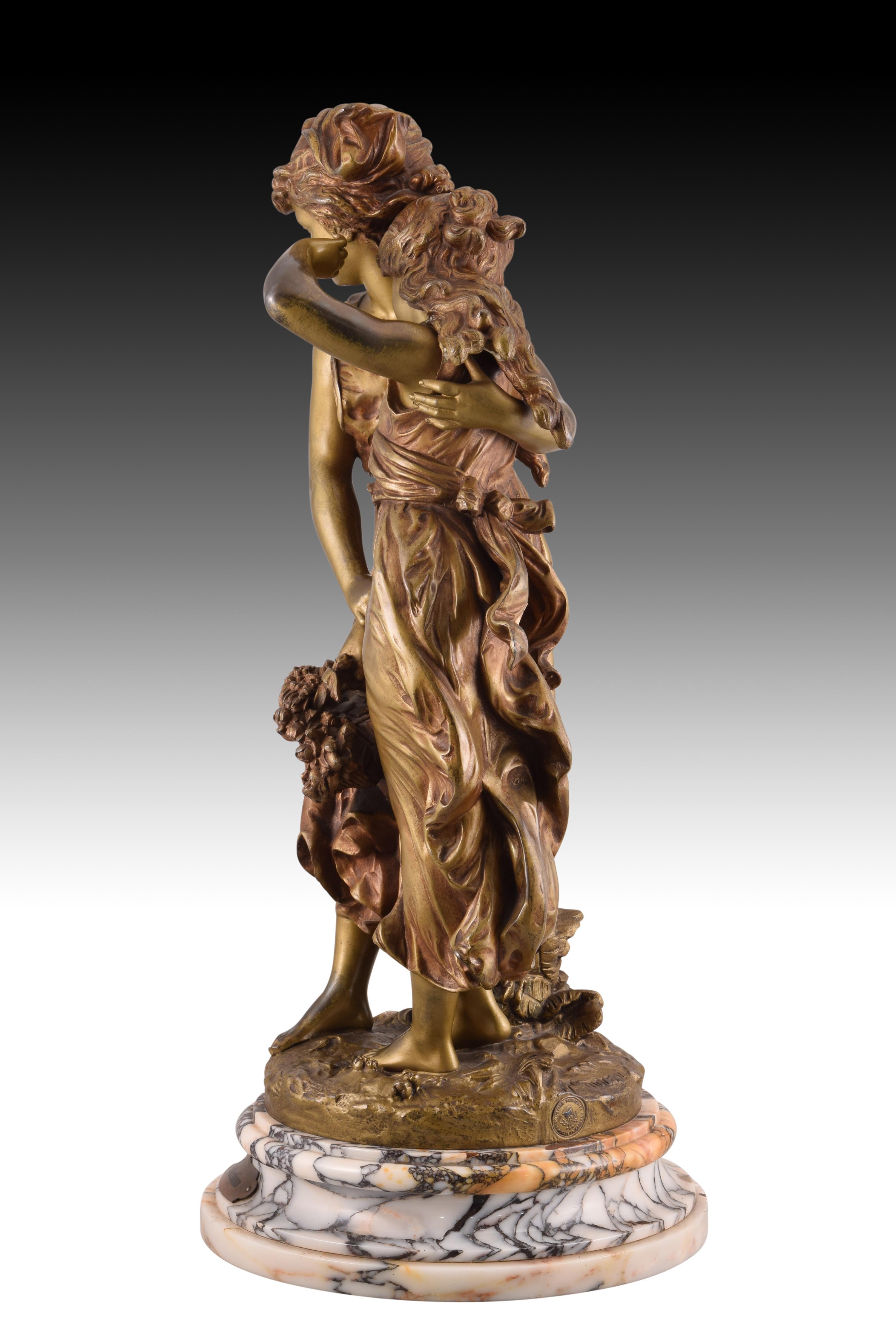 Protection, Bronze, Marble, After Moreau, Hippolyte François, France, Ca 1900 In Good Condition In Madrid, ES