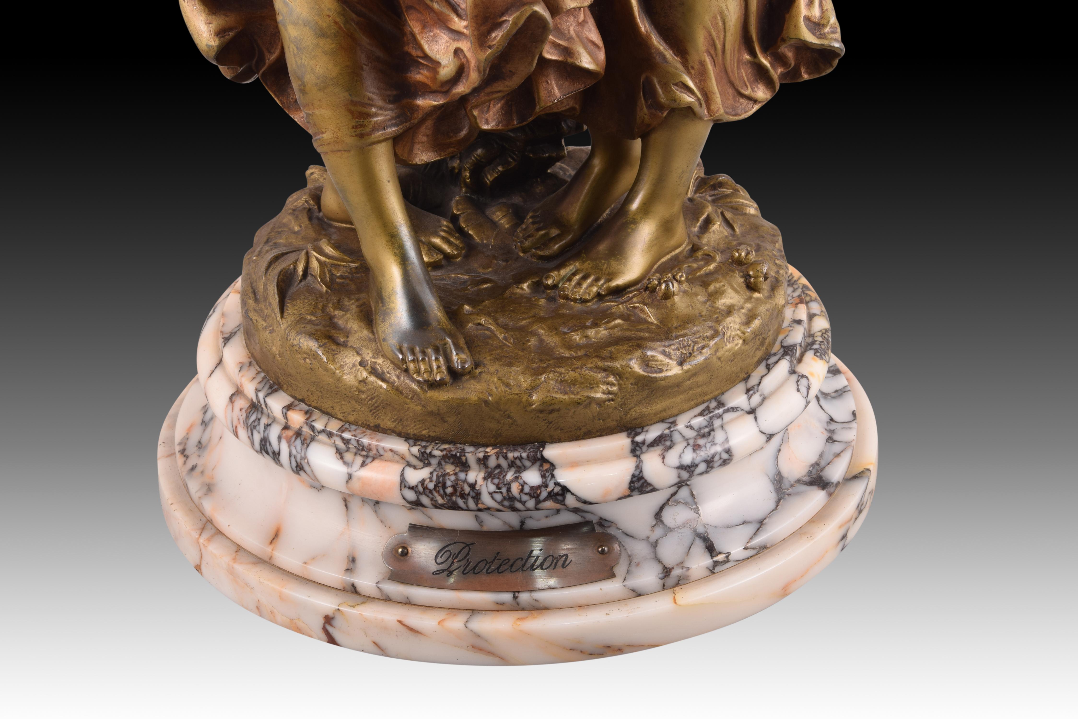 Protection, Bronze, Marble, After Moreau, Hippolyte François, France, Ca 1900 2