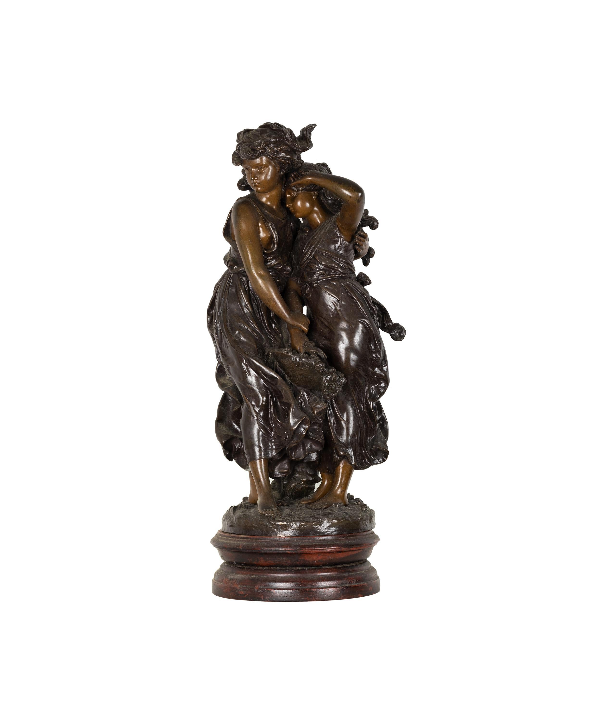 French Protection Bronze Sculpture by Francois Moreau, 19th Century For Sale