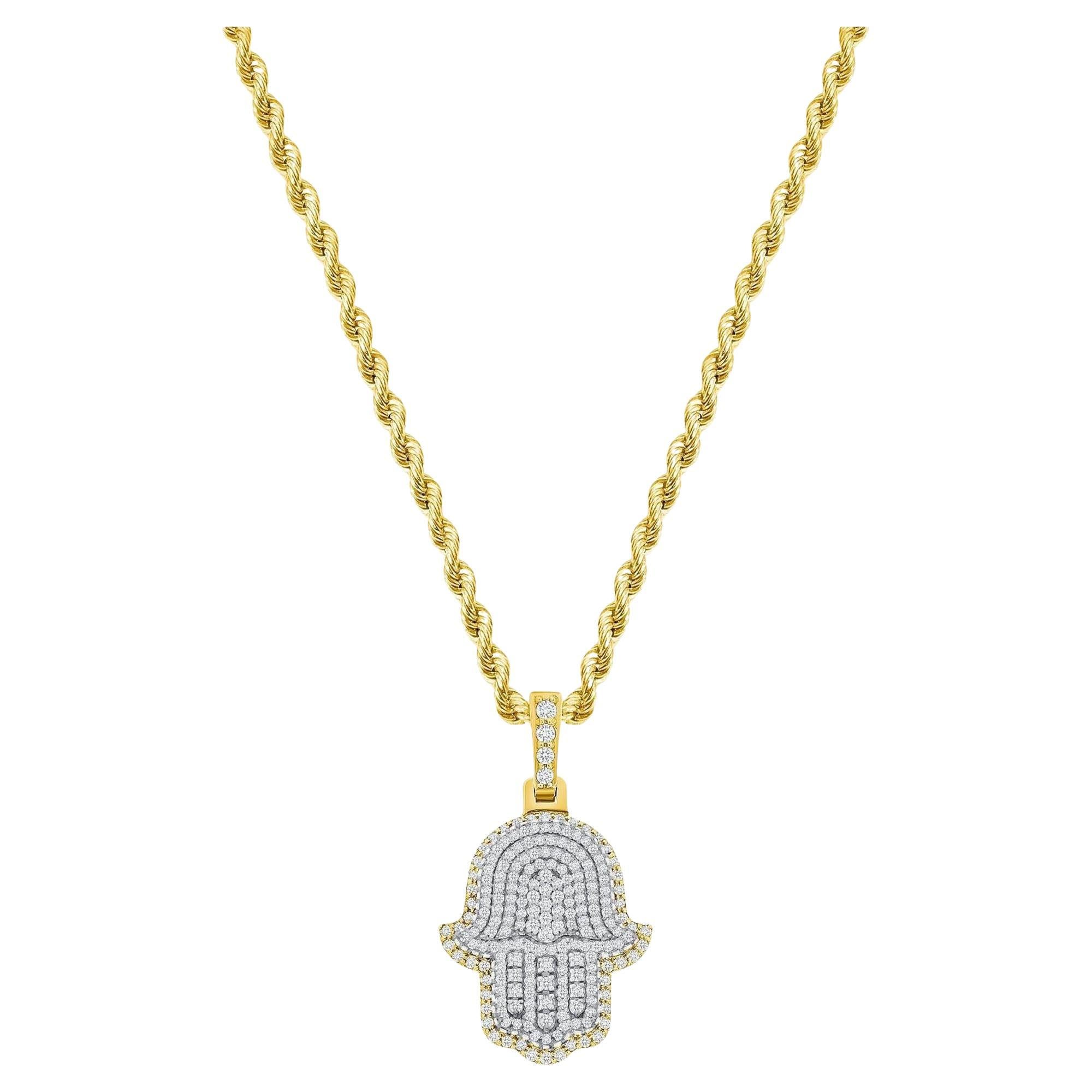 Collier Hamsa de protection en or 14 carats avec breloque en diamants