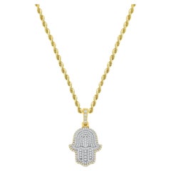 Collier Hamsa de protection en or 14 carats avec breloque en diamants