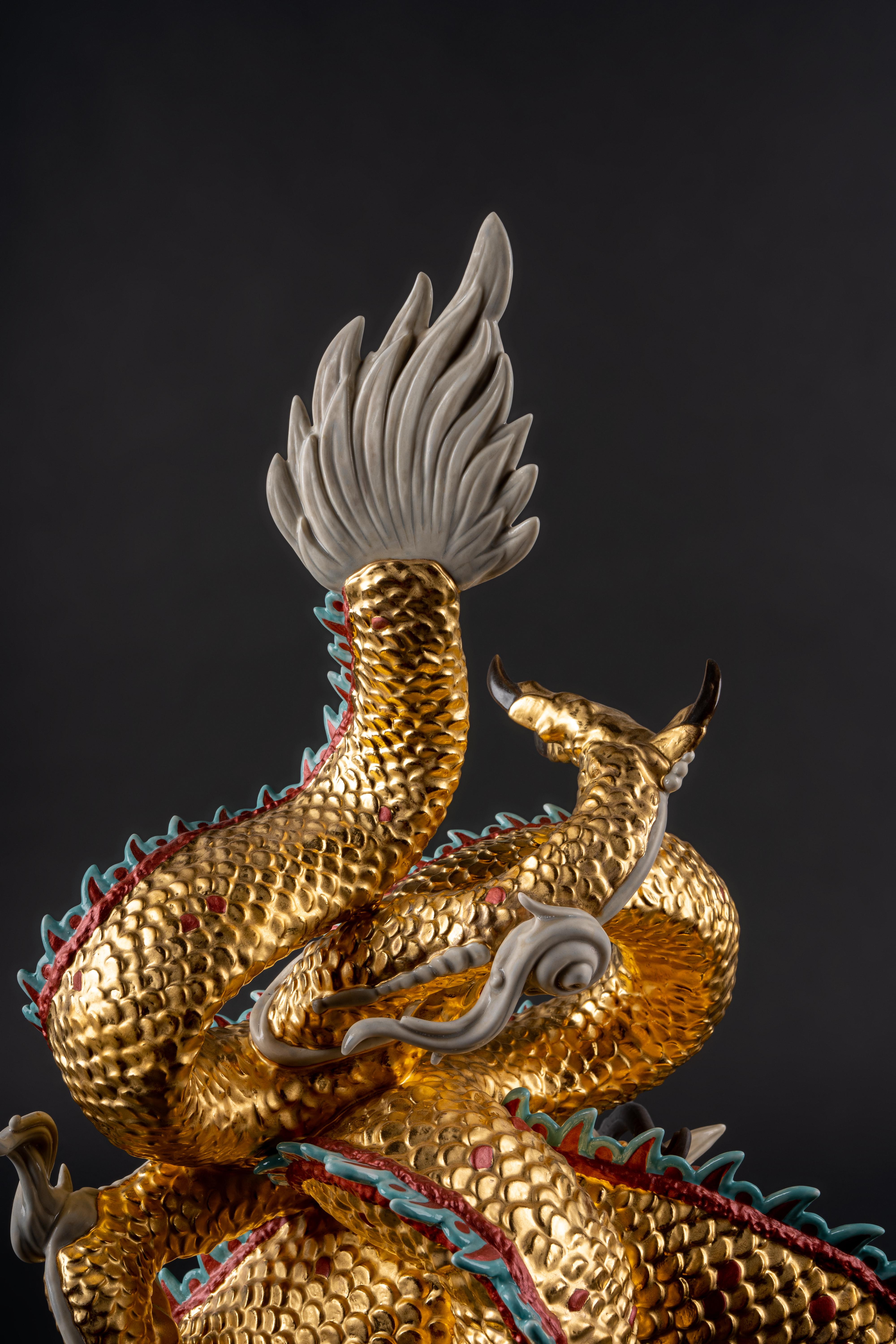 Hand-Crafted Lladró Protective Dragon Sculpture, Gold, Special Edition, Limited Edition For Sale