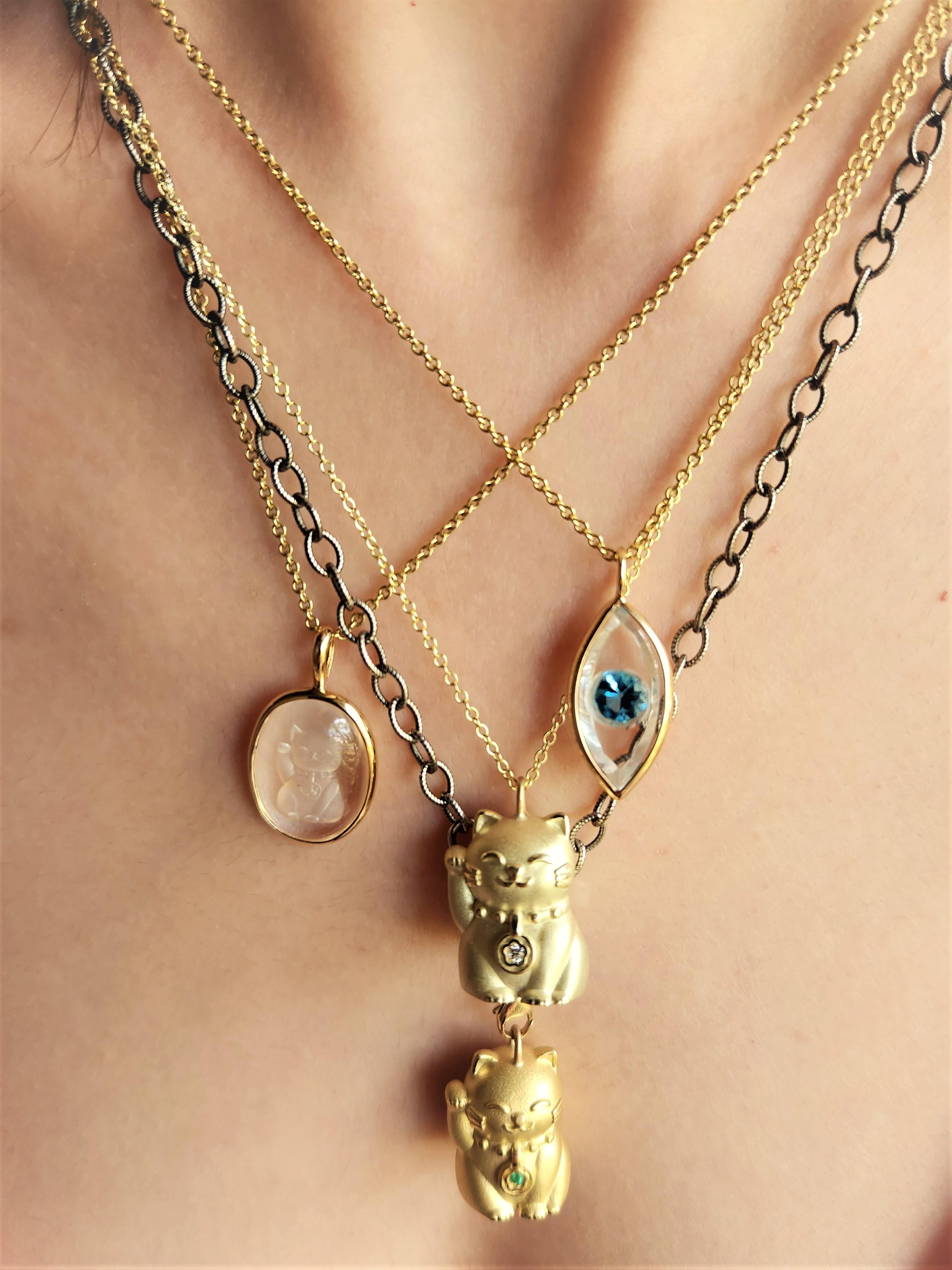 Mixed Cut Protective Evil Eye Necklace in 14K Gold and Quartz with Blue Topaz or Peridot For Sale