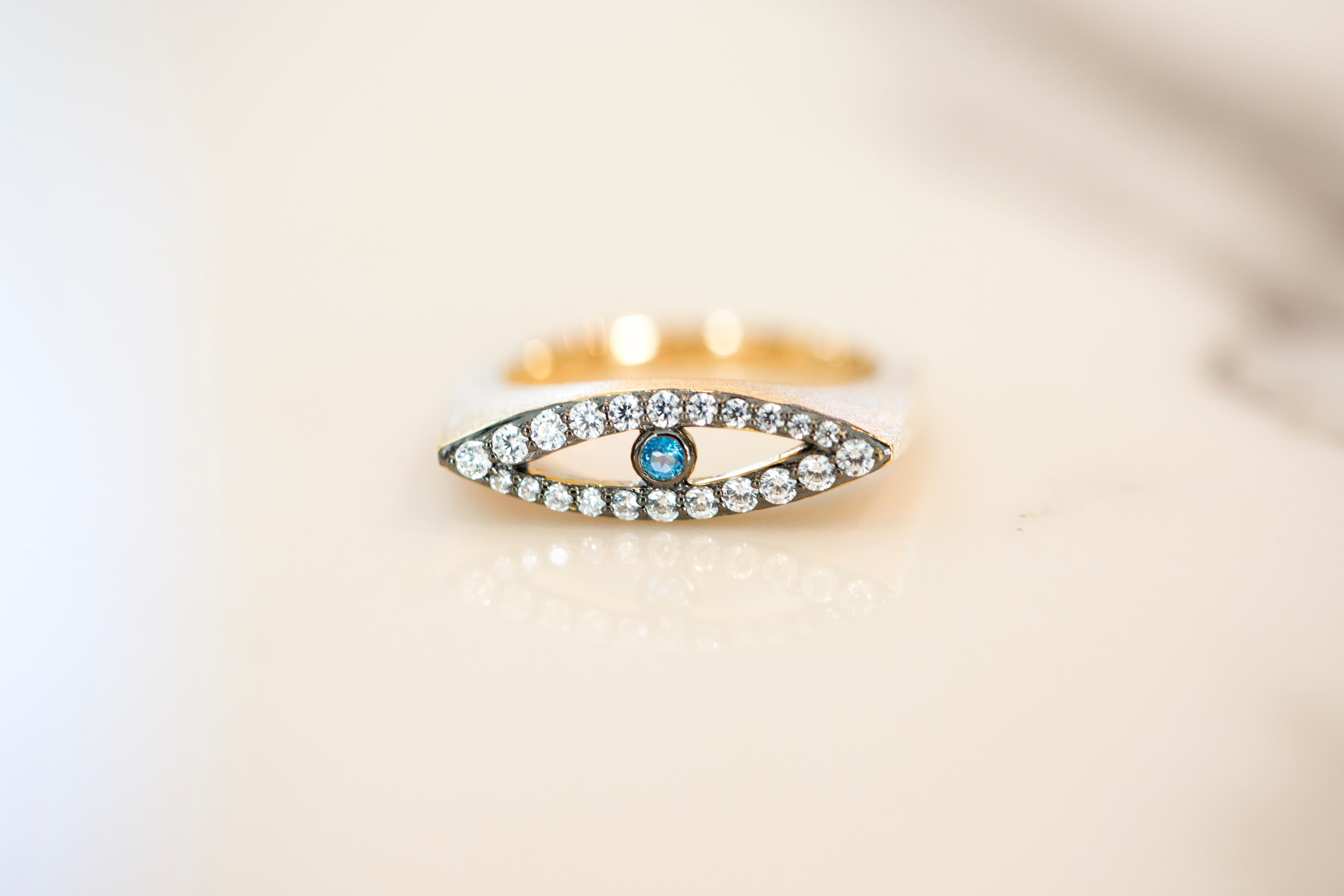 Protective Eye Vermeil Gold Ring In New Condition In Beverly Hills, CA