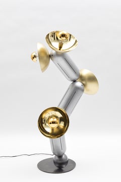 Proto Floor Lamp, Brushed Aluminum, Polished and Brushed Brass, Blackened Steel