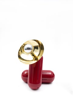 Proto Table Lamp - red powder coated aluminum, mirror polished and brushed brass