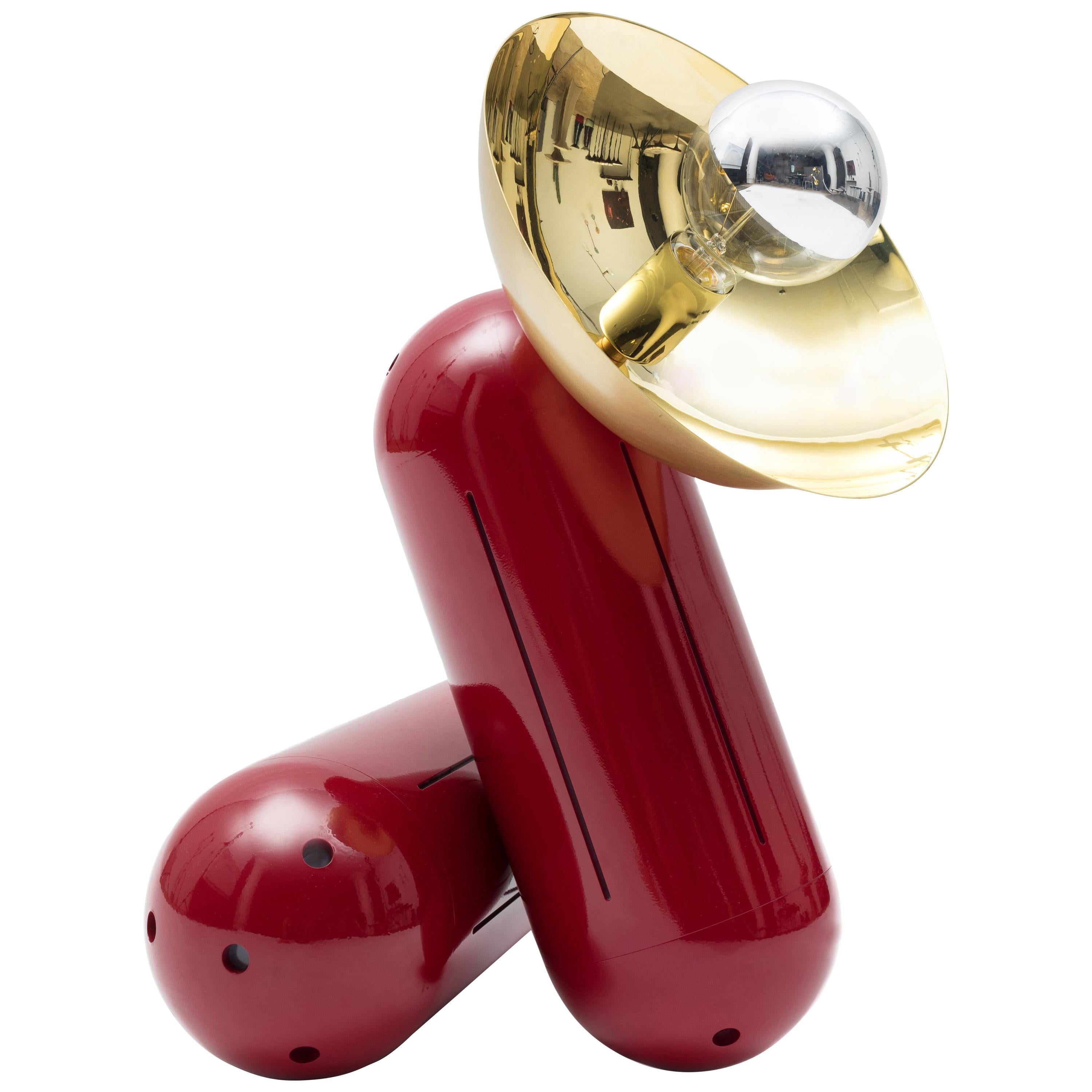 Proto Table Lamp - red powder coated aluminum, mirror polished and brushed brass im Angebot