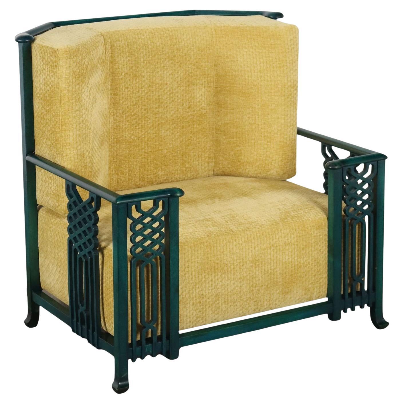 Prototype of 1980s Armchair in lacquered wood and velvet