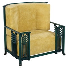 Prototype of 1980s Armchair in lacquered wood and velvet