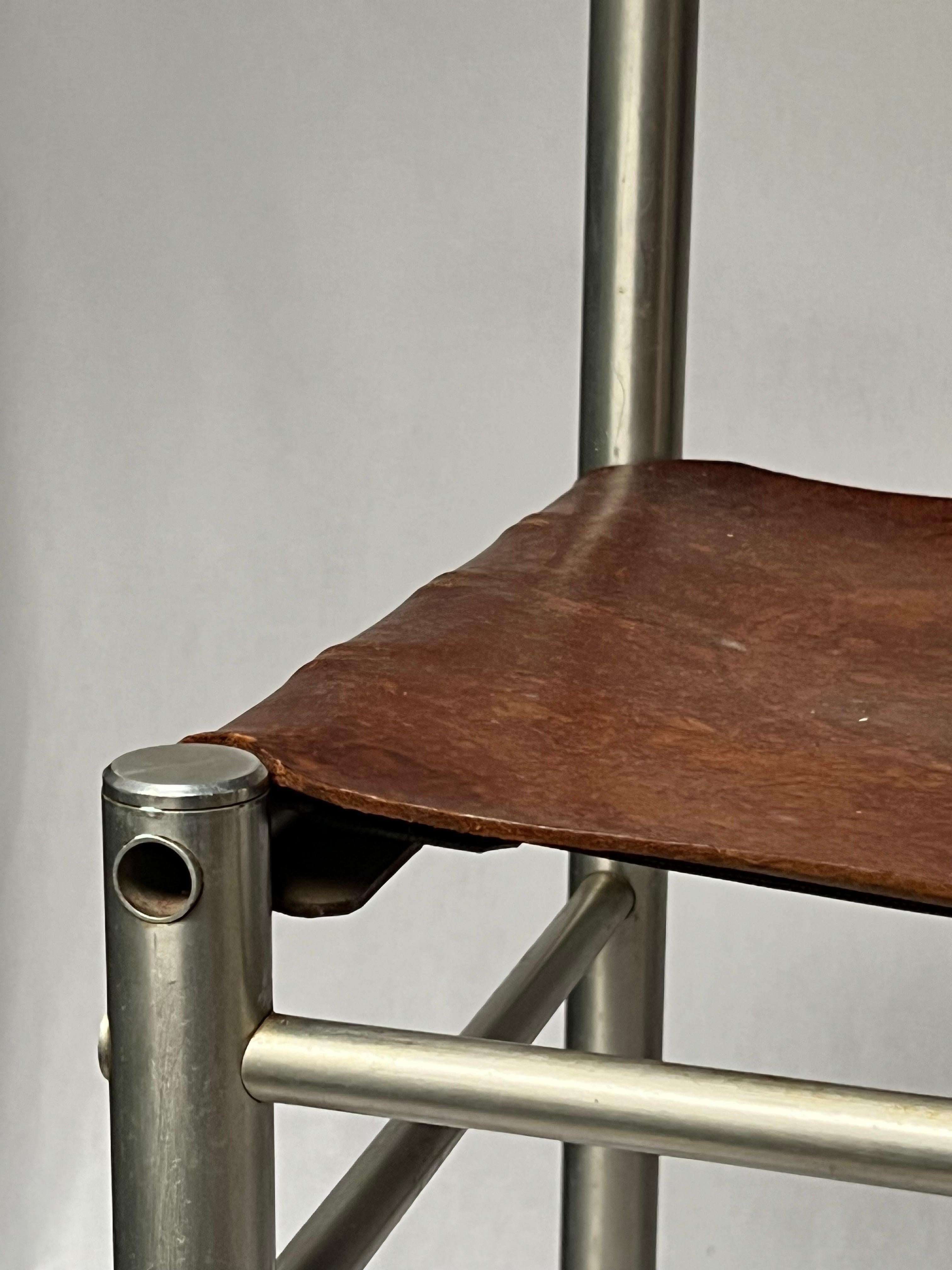 Brutalist Prototype aluminum + leather Ate Van Appledoorn small chair, unique, 1960s  For Sale