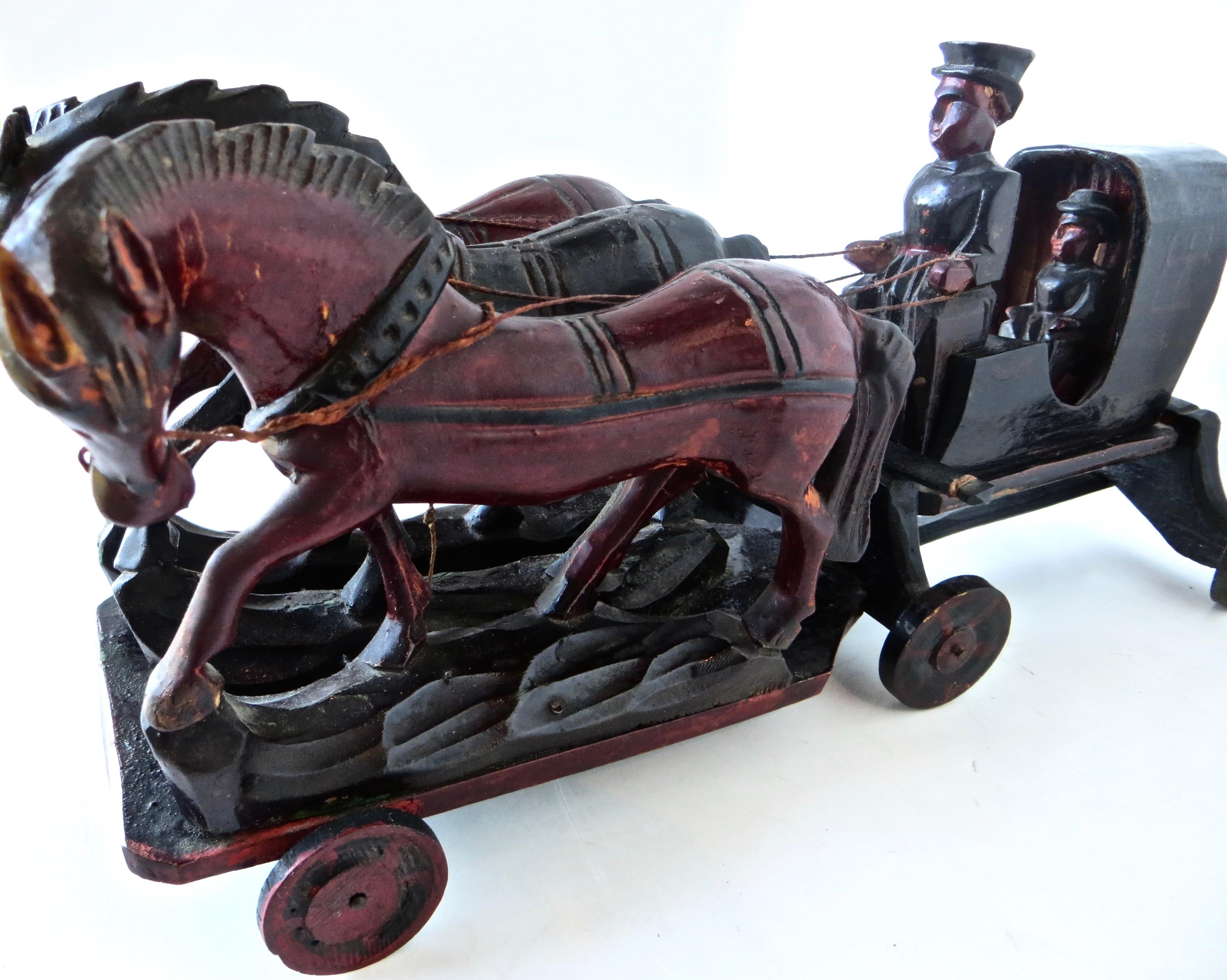 Prototype Late 19th Century Hand Carved Toy Horse Drawn Hansom Cab, American For Sale 1