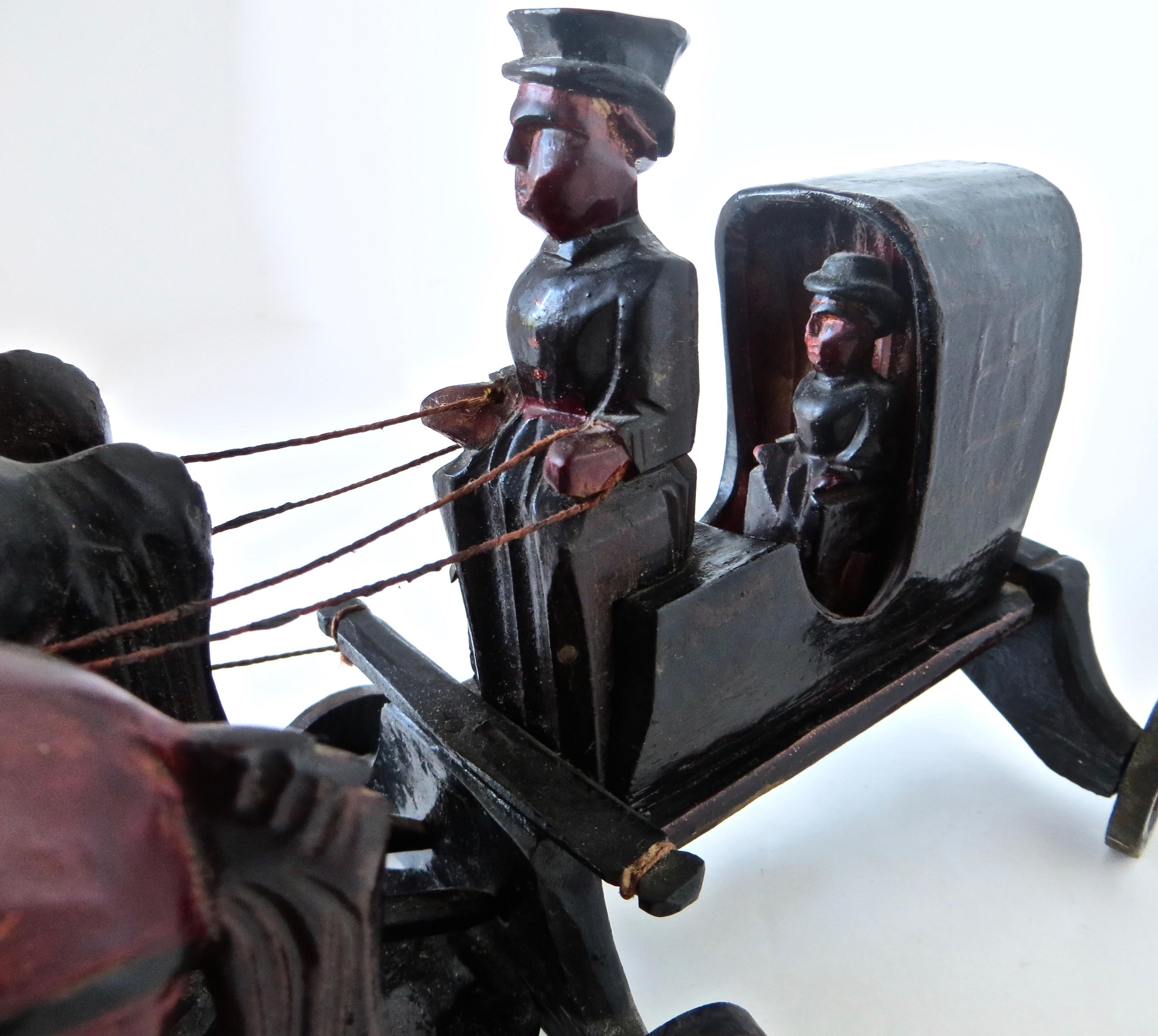 Hand-Carved Prototype Late 19th Century Hand Carved Toy Horse Drawn Hansom Cab, American For Sale