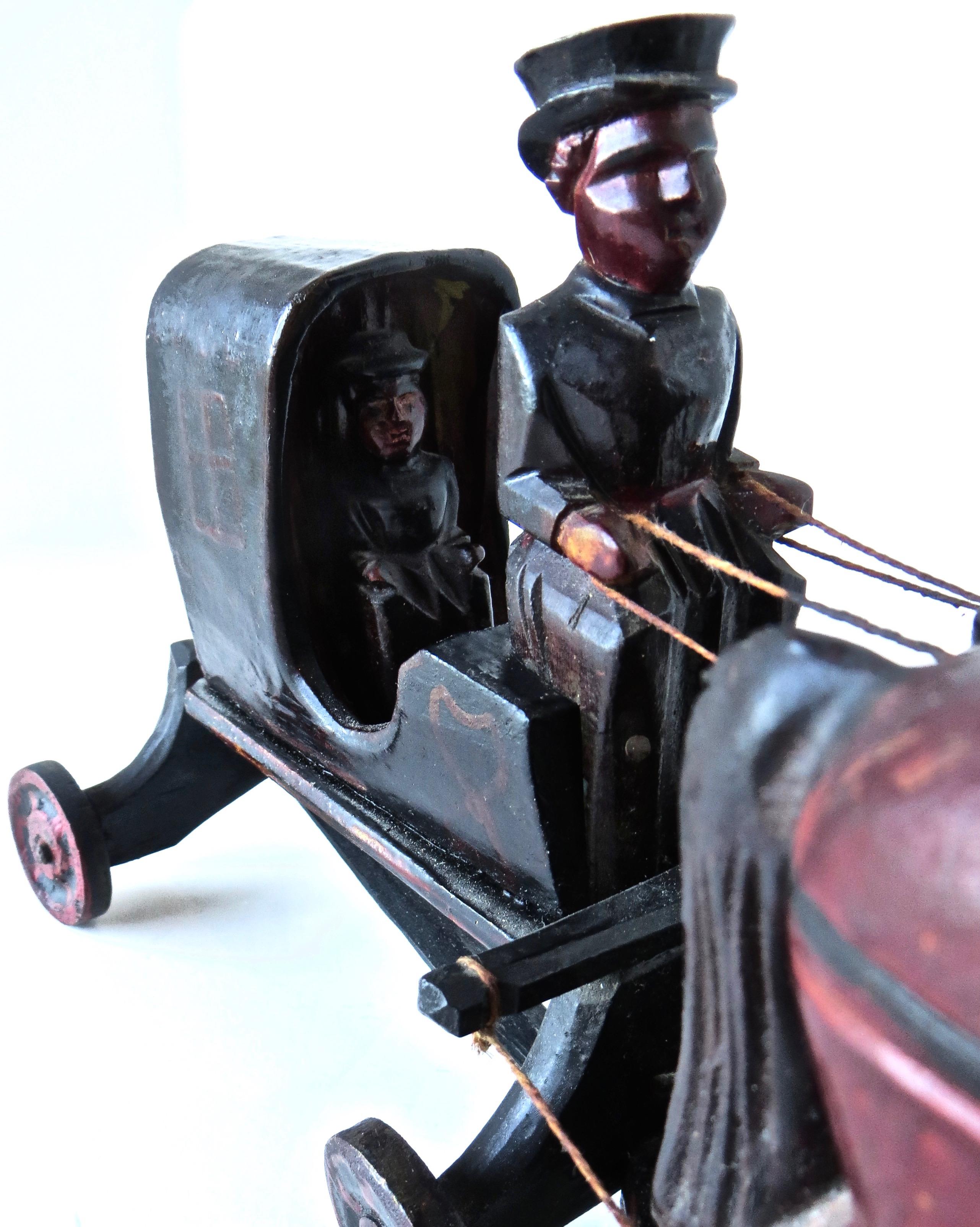 Prototype Late 19th Century Hand Carved Toy Horse Drawn Hansom Cab, American In Good Condition For Sale In Incline Village, NV