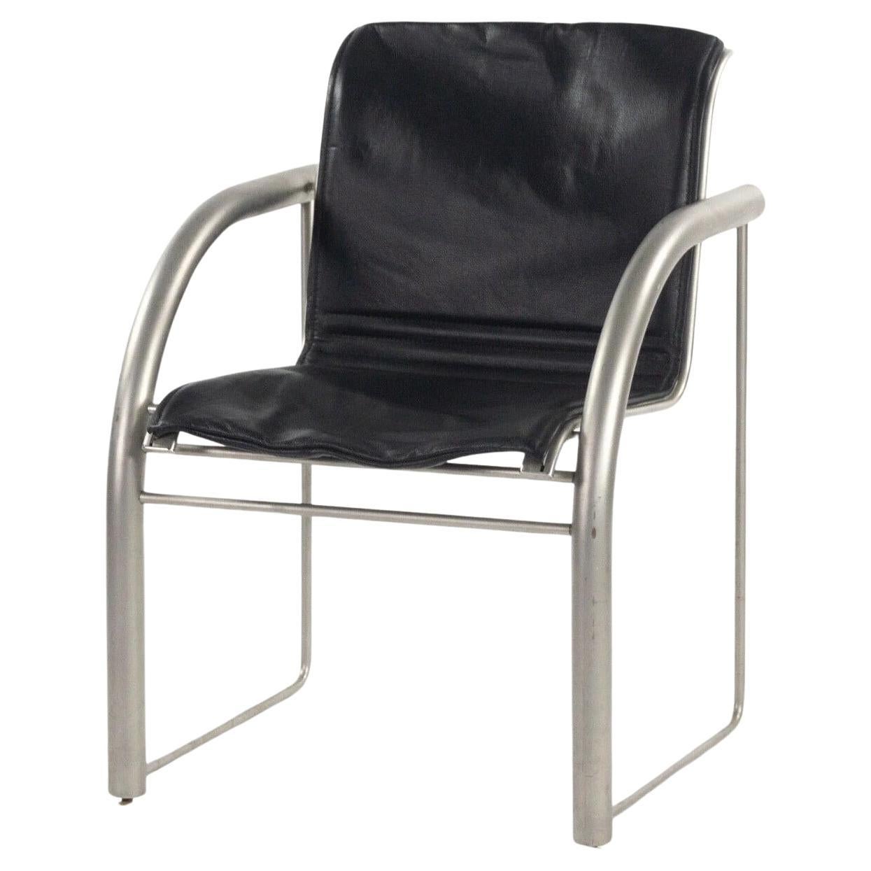 Prototype de la collection Richard Schultz 2002, chaise de salle à manger en acier inoxydable et cuir