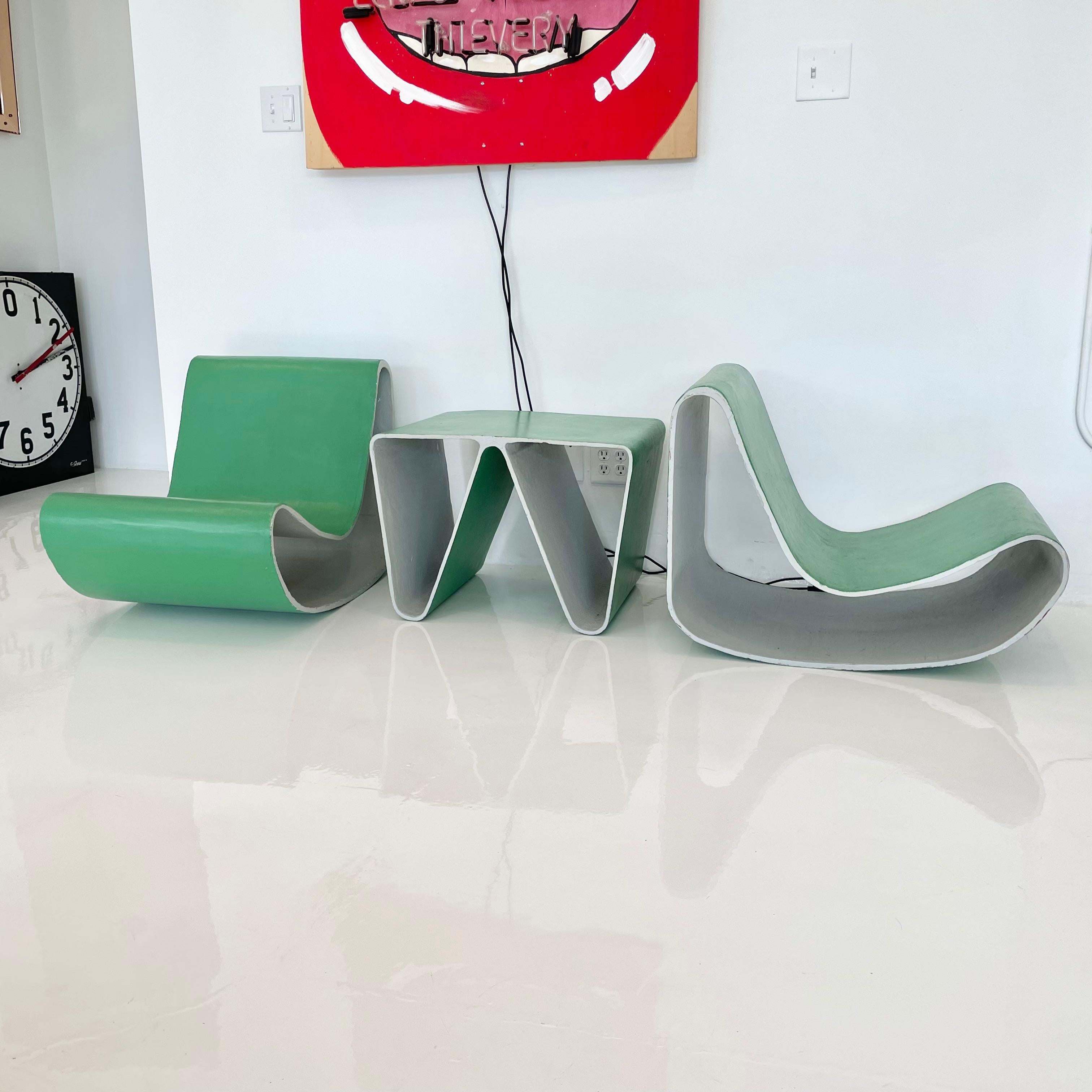 Cement Willy Guhl Prototype Loop Chairs and Table For Sale