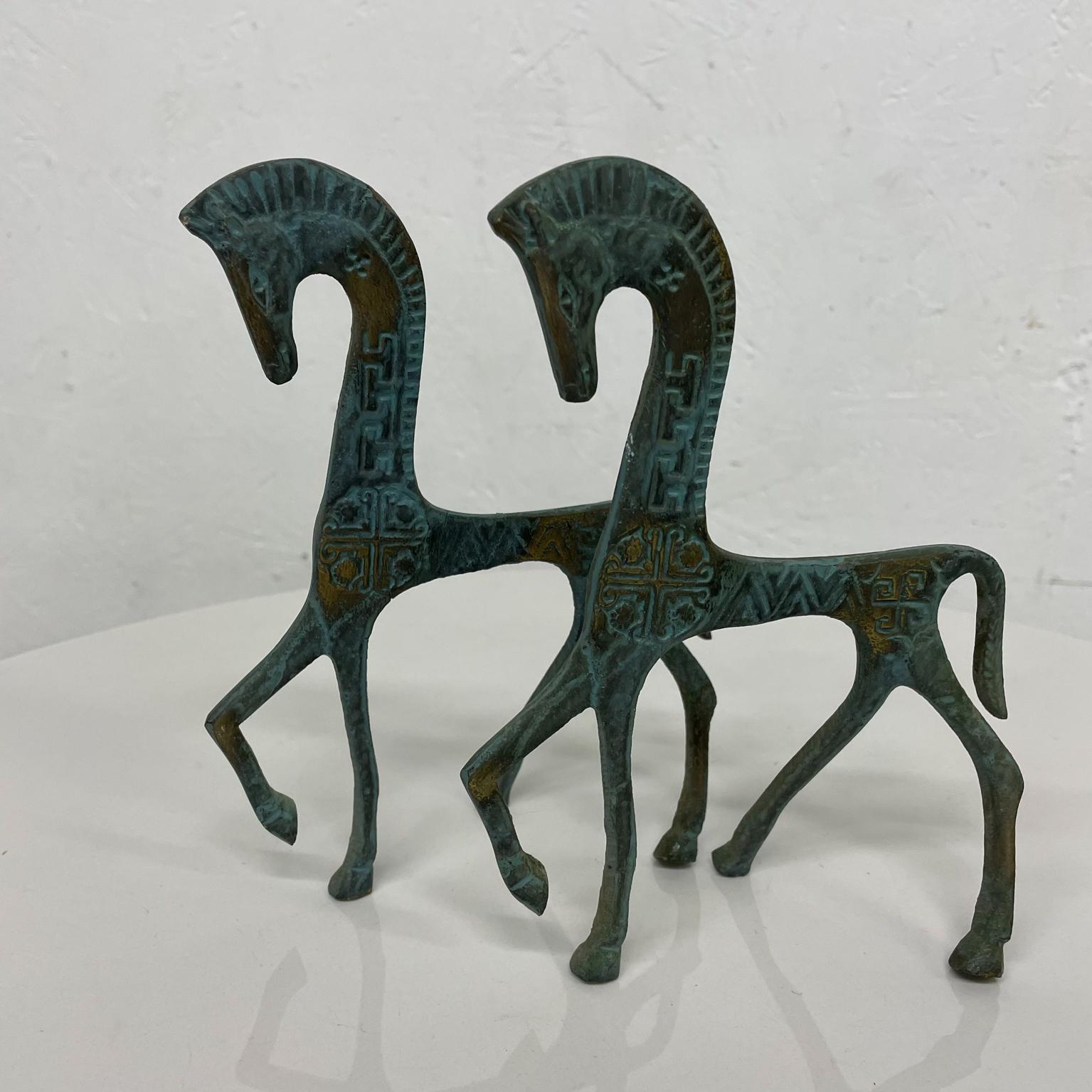 Mid-Century Modern Etruscan Horse Sculptures Sleek Style of Hagenauer 1960s Patinated Bronze Pair