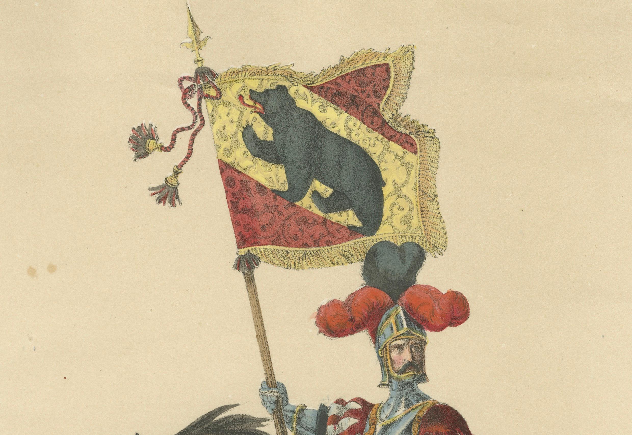 Der stolze Standartenträger von Bern - eine majestätische Kavallerie-Figur vom Fest 1853 (Papier) im Angebot