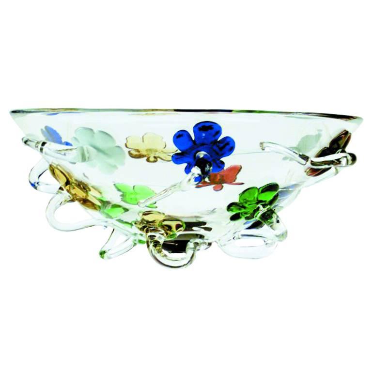 Prounier Glass Centrepiece with Multicolored Flower Detail, Borek Sipek for Dria For Sale